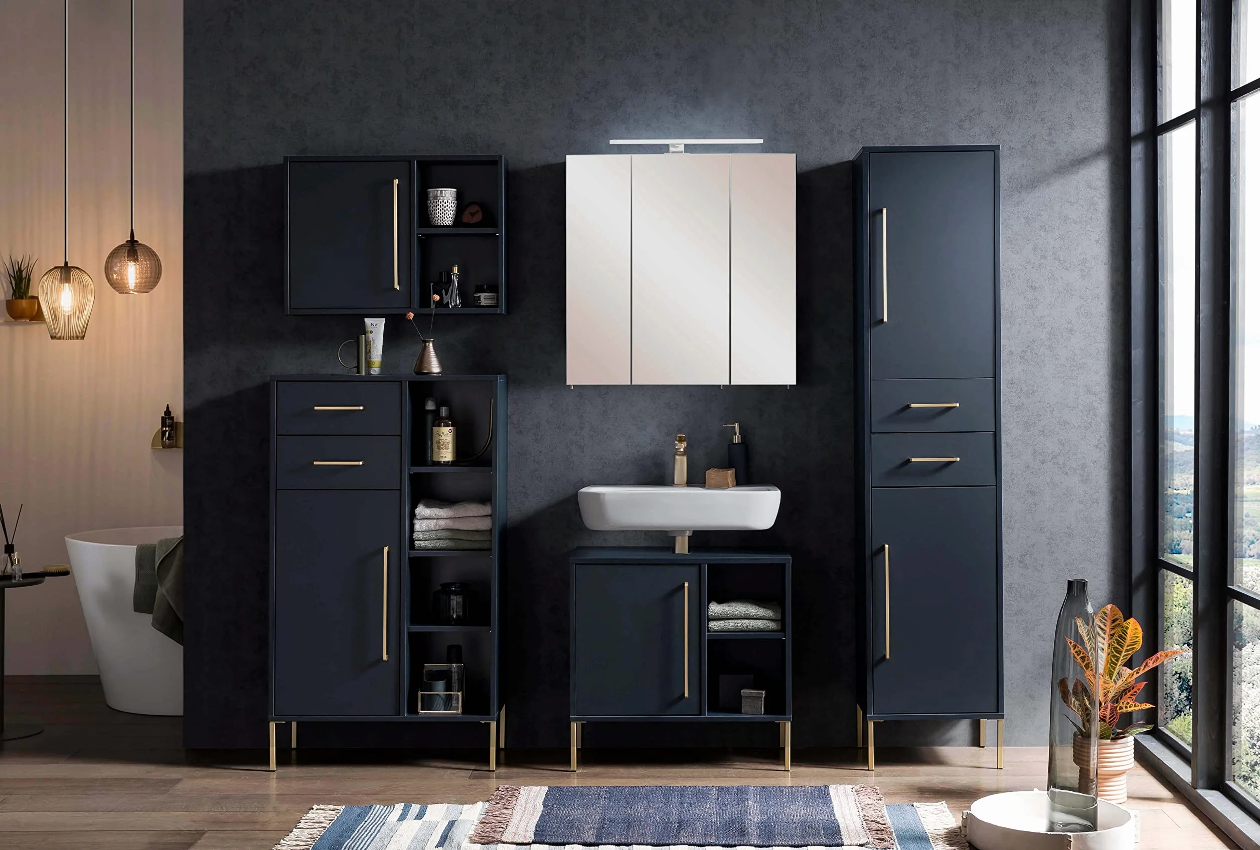 Schildmeyer Kent 153912 Armoire Suspendue, Bleu Nuit Et Or, 66,8 x 16 x 48,4 cm