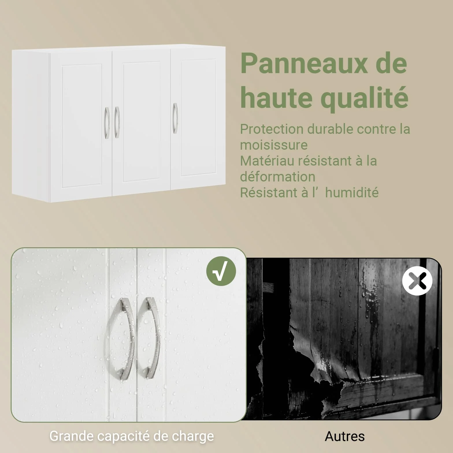 SoBuy Meuble Haut Cuisine avec 3 Portes & Étagères Réglables, Placard Cuisine Mural en MDF, Armoire Murale Cuisine pour Épices, Meuble Suspendu Cuisine, Charge 36kg, Blanc, 90x30x60cm, FRG231-L-W