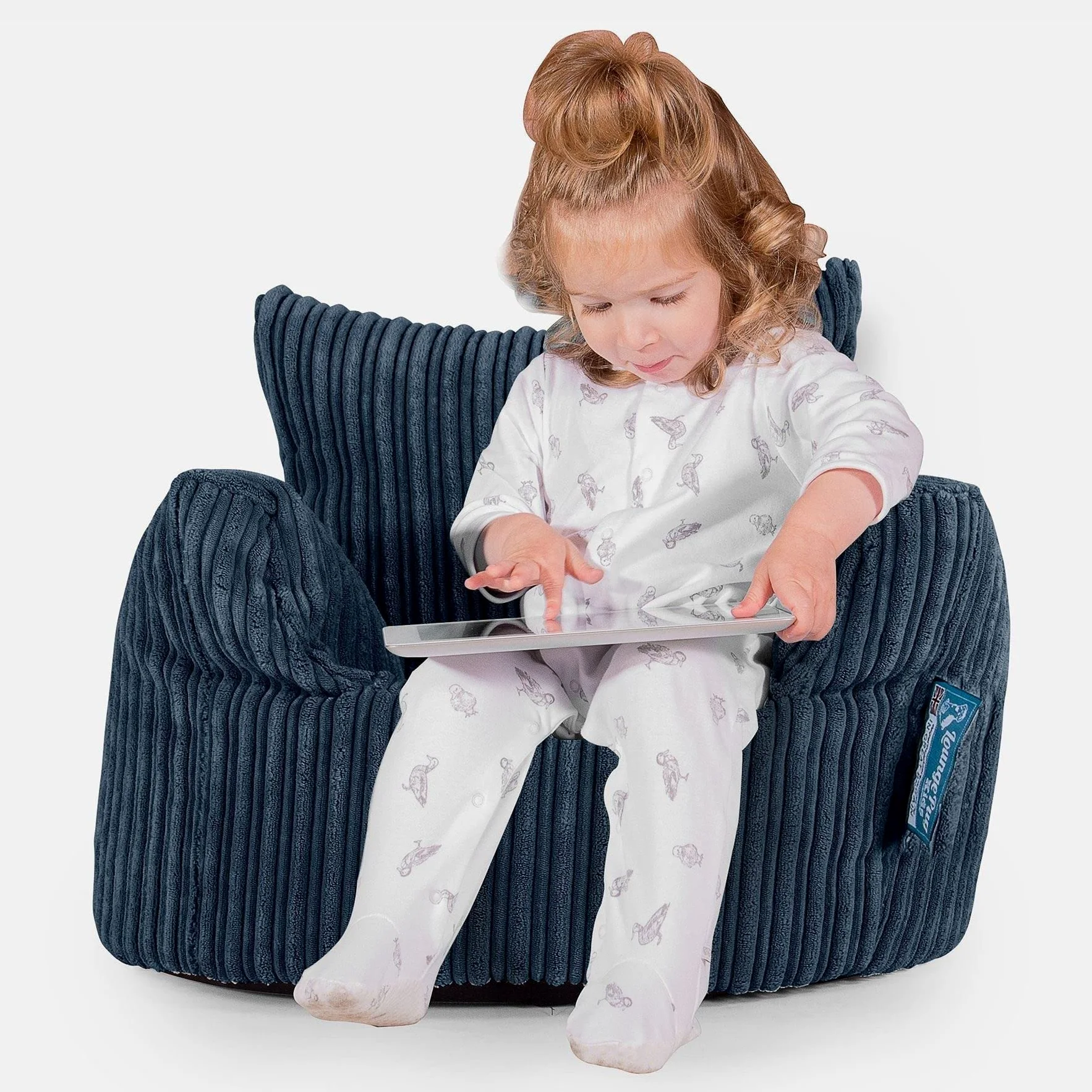 Lounge Pug Fauteuil Pouf Enfant en Velours Côtelé - Pouf pour Enfant, Fauteuil Pouf Cocooning & Douillet, Léger et Facile à Déplacer - Bleu Marine
