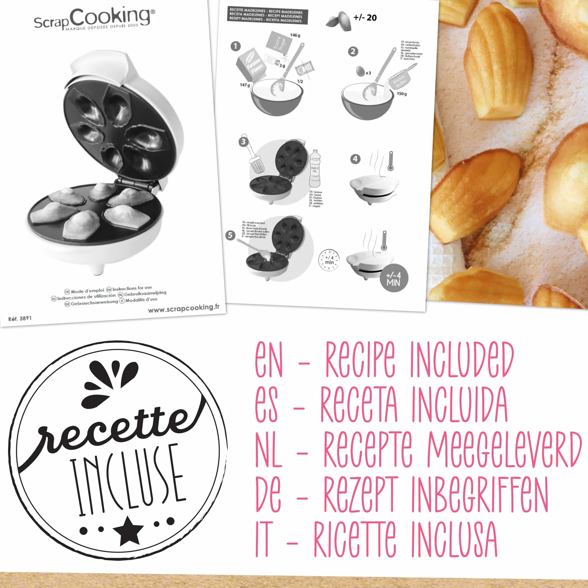 ScrapCooking - Madeleines Factory - Appareil pour Fabriquer ses Madeleine Maison - 3891, Blanc