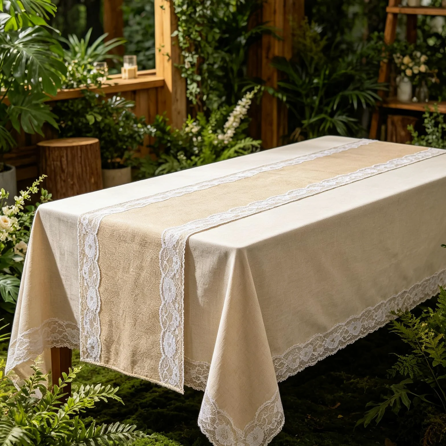 VOSAREA 12 Pièces Chemin de Table et Résistant Déformation en Lin Rustique 30 X 178 Cm Bordure Blanche, Lavable en Machine pour Mariage et Réception