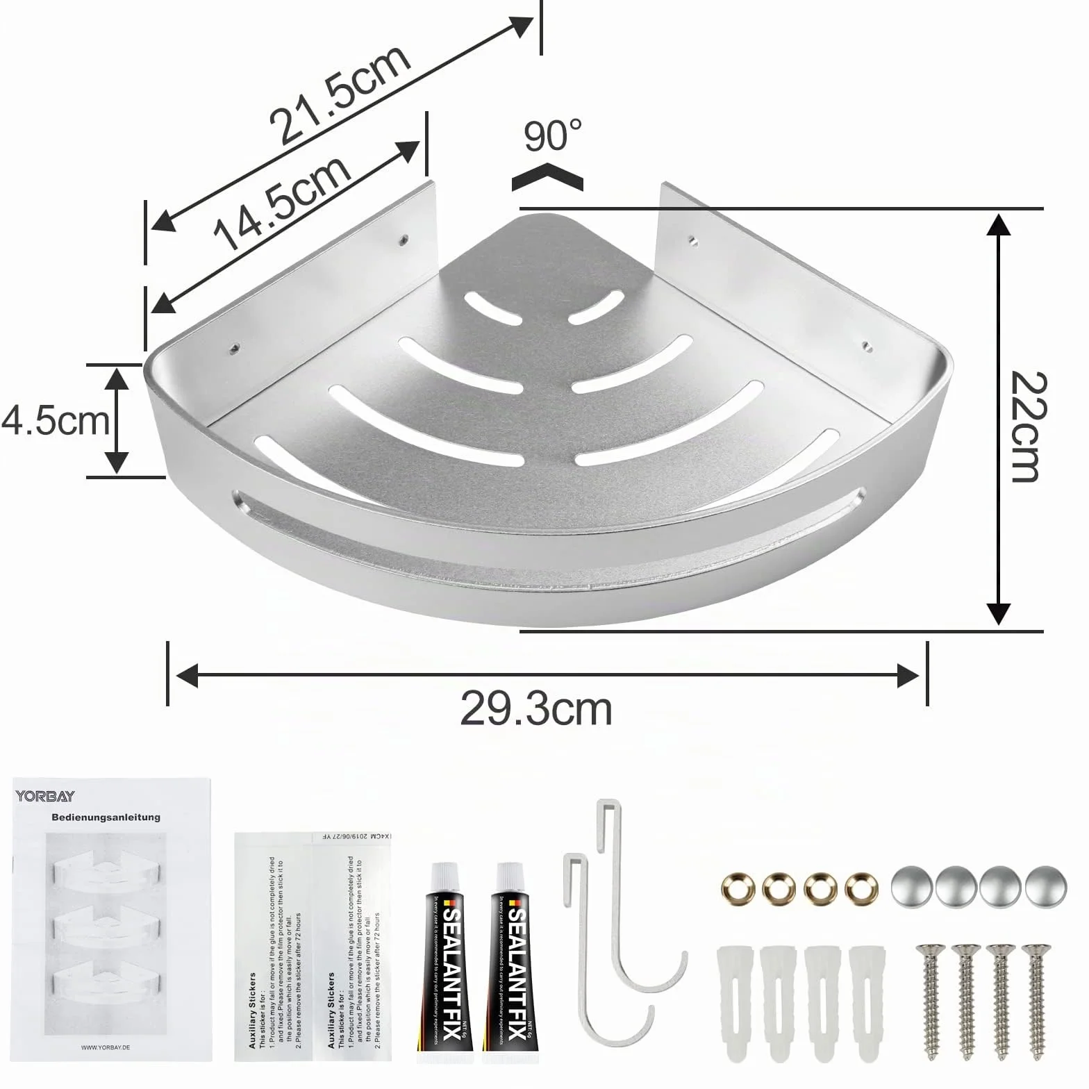 Yorbay Lot de 3 Etagères de Douche en Aluminium avec Crochets sans Perçage Etagère d’Angle de Douche