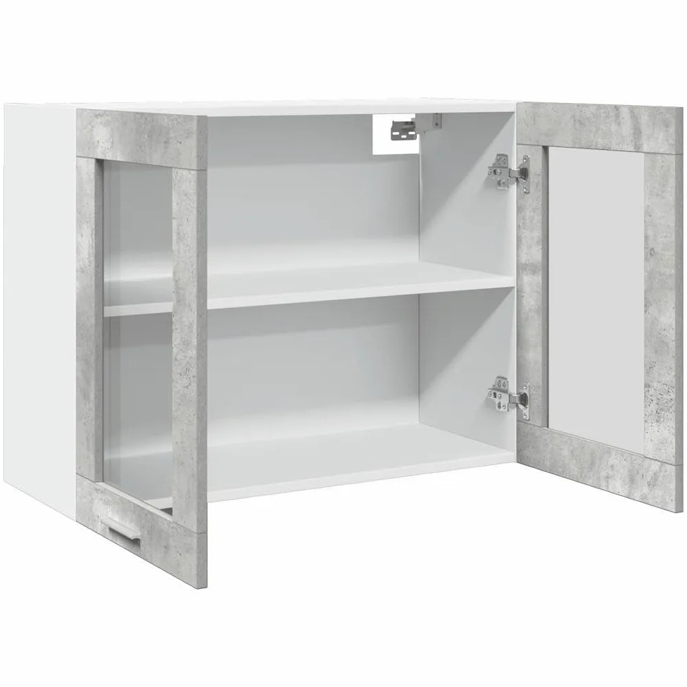 vidaXL Armoire Murale en Verre Lyon, Gris Béton, 80x31x60 cm, Bois d’ingénierie & Verre, Meuble Suspendu, Armoire pour Salle de Bain & Cuisine, Organisateur Maison