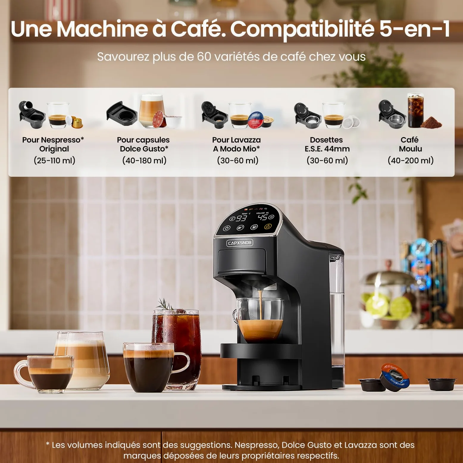Magician2 Machine à Café Capsules & Dosettes 5 en 1 pour Nespresso, Dolce Gusto, Lavazza A Modo Mio, ESE 44mm & Café Moulu, Écran Tactile, Paramètres Smart, 20Bar, 1.2L, Cafetière pour Maison & Bureau