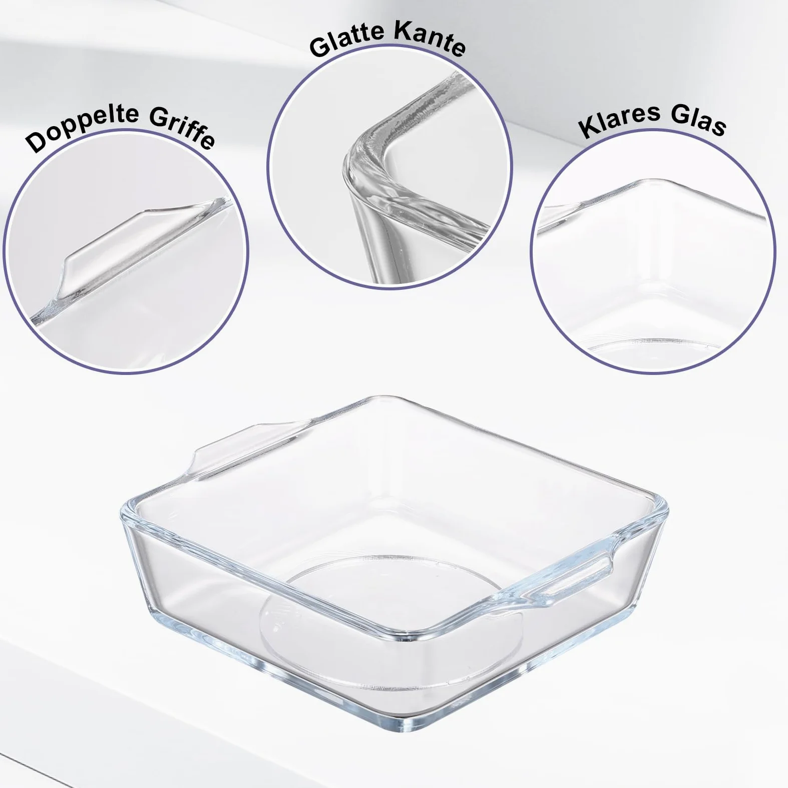 Lot de 4 mini plats à gratin en verre transparent avec poignée 0,5 l - Petit moule à cake en verre empilable - Moules carrés empilables pour four, micro-ondes, lasagnes, tiramisu