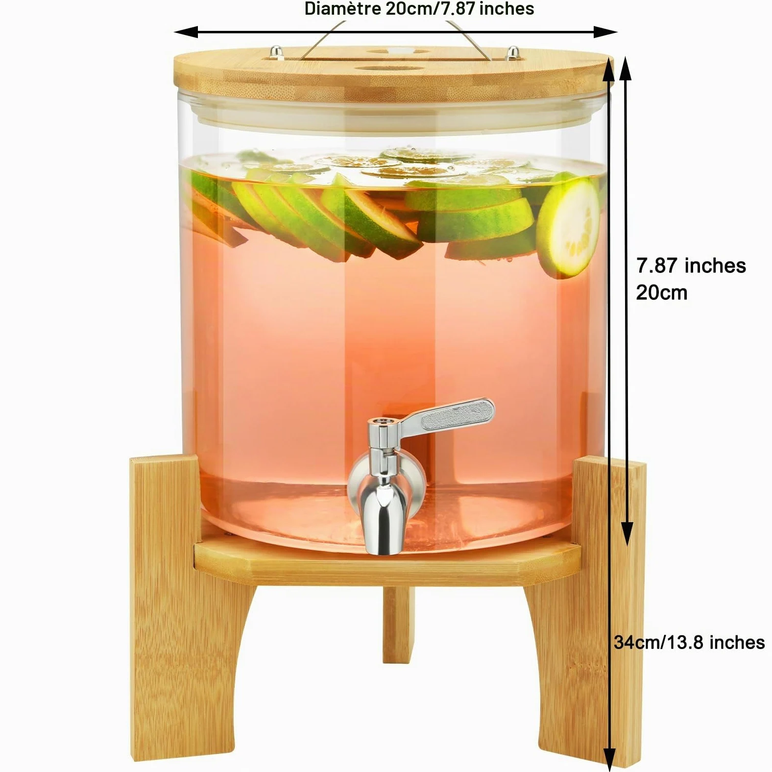 Hisredsun Distributeur De Boissons Chaudes Ou Glacées, 5L Distributeur Boissons Avec Support En Bois, Fontaine a Punch Pour Les Goûters à La Limonade Ou Les Goûters Au Thé, Lavable Au Lave-Vaisselle