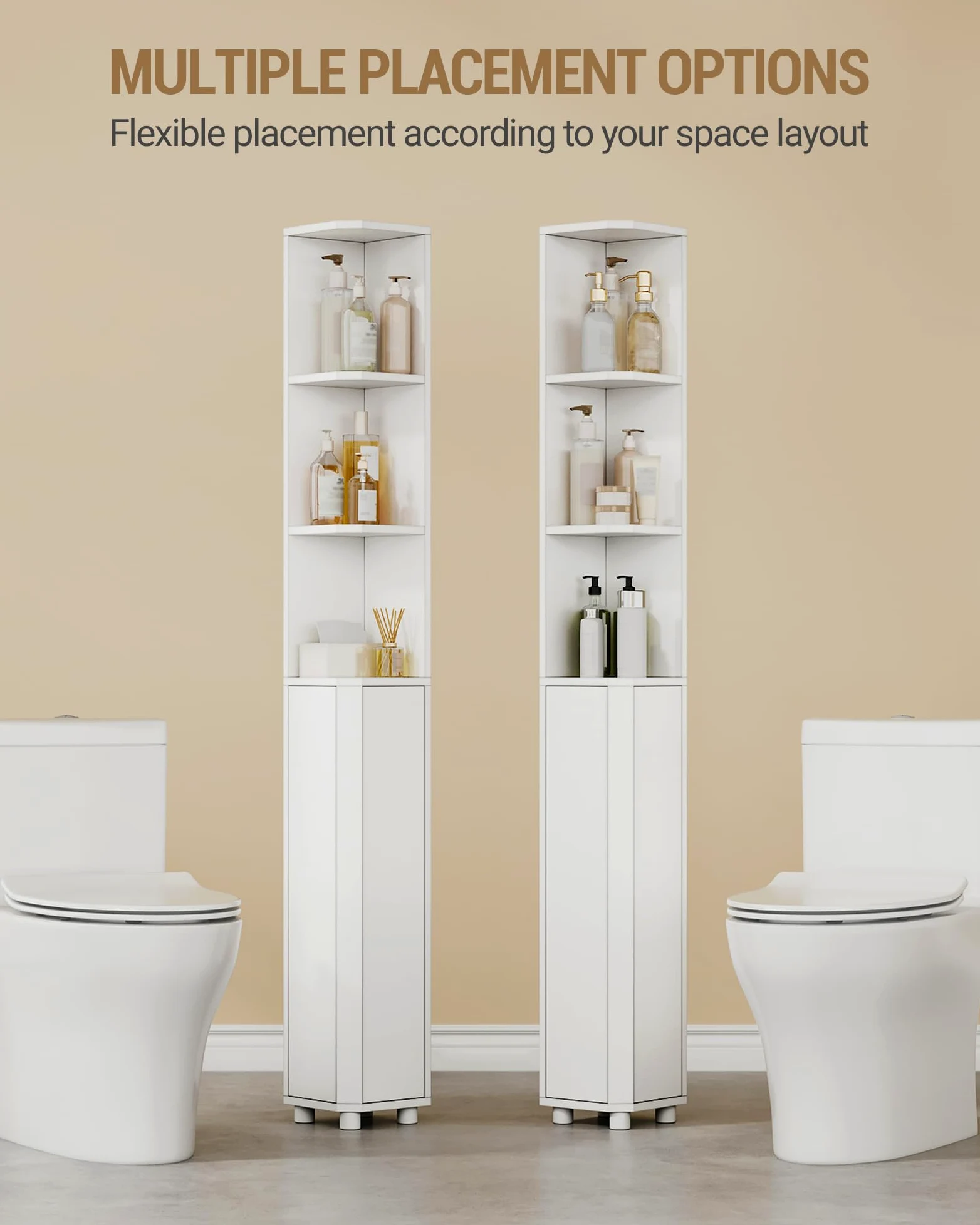 Hzuaneri Meuble de Salle de Bain, Armoire de Salle de Bain d'angle, Armoire de Toilette avec Étagères Réglables, 2 Portes latérales, Meuble Colonne sur Pied, 20 x 20 x 170 cm, weiß BC30003X