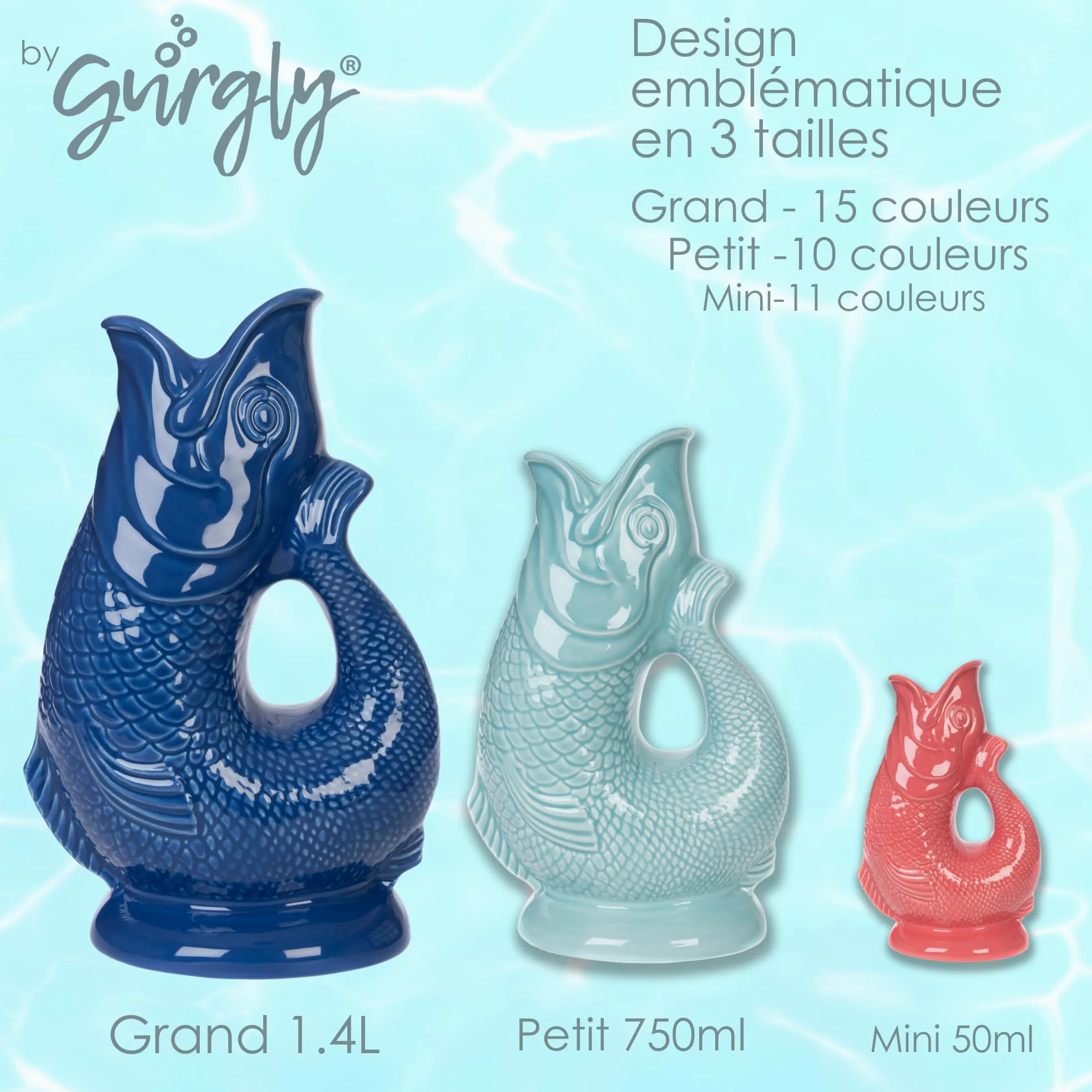 Iconique Vert Sauge Glug Jug Grand 28 cm 1,4 L – Pichet à Eau de Poisson, Vase à Poisson Décoratif, Ornement, Carafe