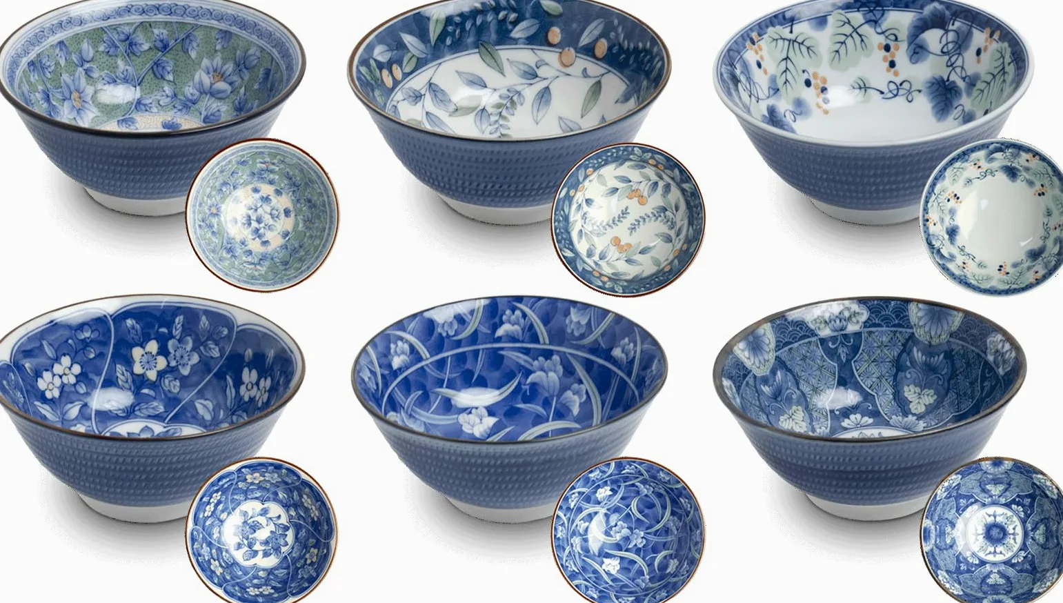 Japan-Bowls AsiATICA - Lot de 6 bols à ramen en porcelaine de 15 cm - Bol asiatique de qualité supérieure pour riz, pâtes, tapas, udon, céréales - Ensemble de bols à soupe avec designs japonais