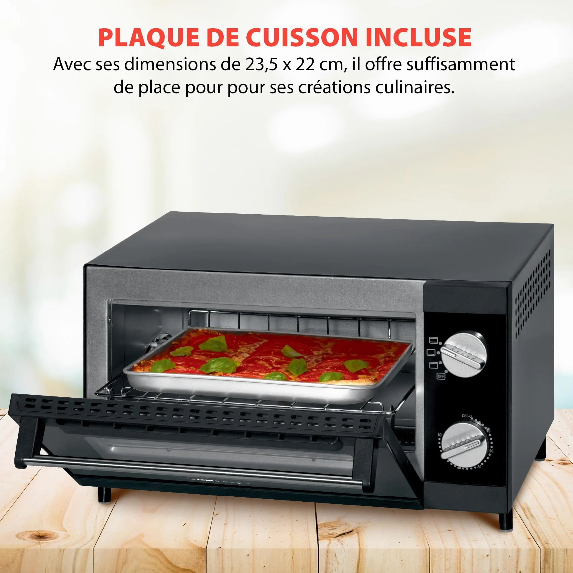 Clatronic Four à pizza avec espace de cuisson de 12 litres | idéal pour griller et réchauffer | Four avec chaleur supérieure et inférieure | Mini-four avec minuterie de 60 minutes | MPO 3520