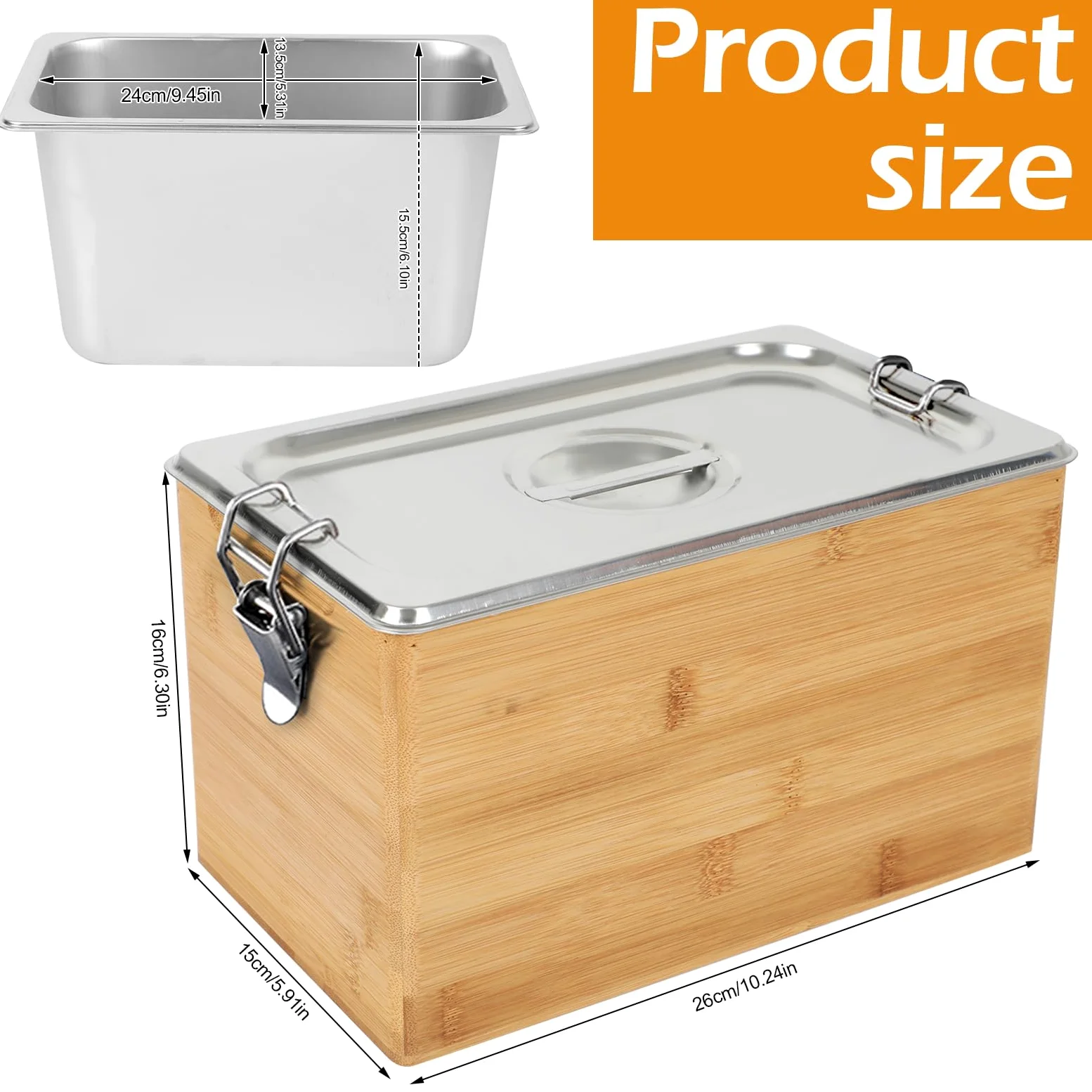 Poubelle à compost pour plan de travail de cuisine, poubelle en bois, poubelle biologique, récipient en acier inoxydable avec couvercle, anti-odeurs, organisateur pour restes de nourriture