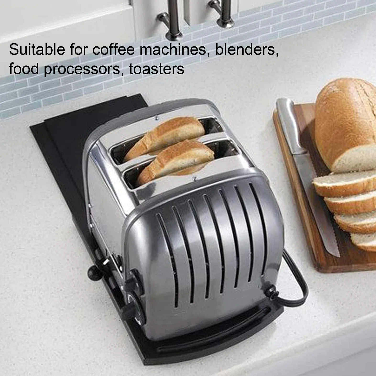 Tapis de Plateau Coulissant pour Machine à café, Support Mobile pour Appareil de Cuisine, Accessoire de Machine à café, Passe au Lave-vaisselle, Plateau de Retour en Noir