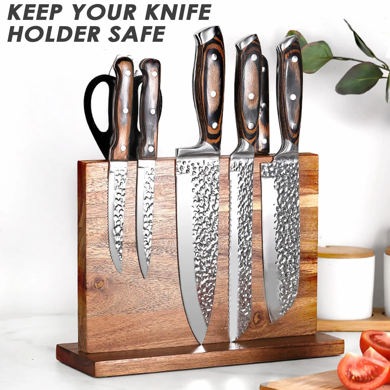 Porte Couteaux Aimanté, Porte Couteaux Cuisine, Bloc Couteaux Magnétique Bois d'Acacia, Aimanté Double Face Porte, Range Couteau de Cuisine avec Aimant Puissant, Antidérapant et Encombrant