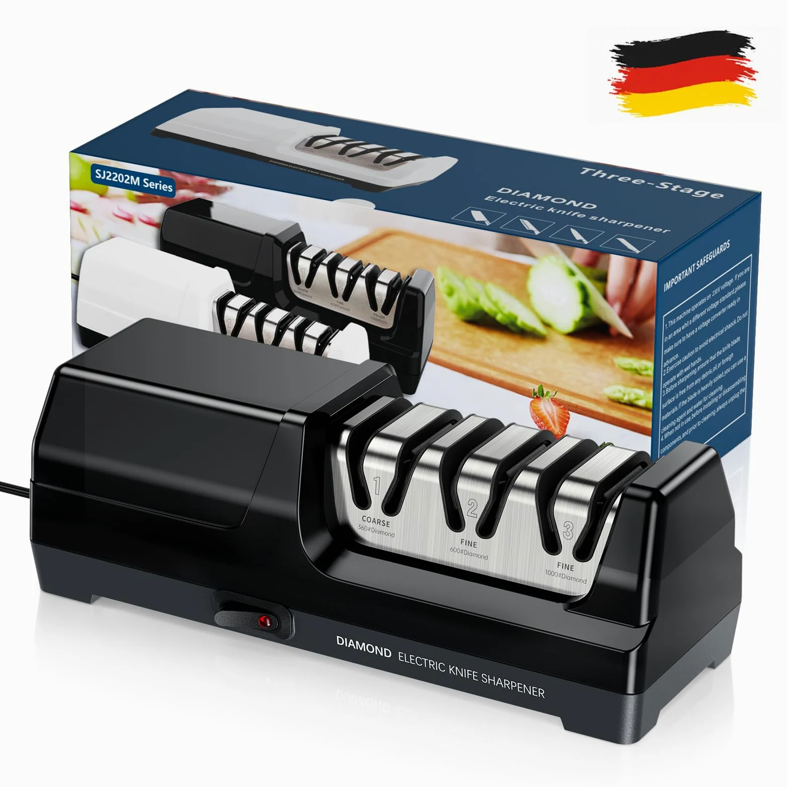 Aiguiseur de Couteaux électrique Professionnel à 3 Niveaux, Disques Diamantés, Protection Contre la Surchauffe, Moteur Silencieux, Affûtage Rapide pour Couteaux de Cuisine