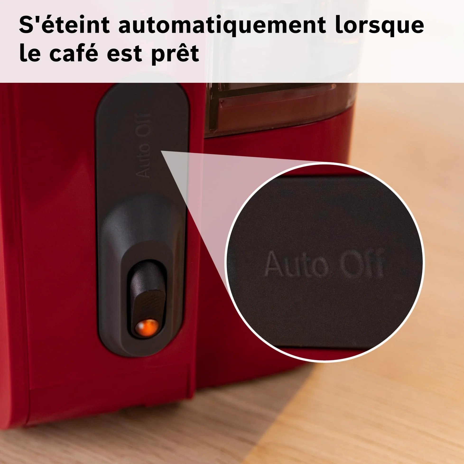 Bosch, machine à café filtre, MyMoment, réservoir d'eau amovible, carafe en verre, arrêt automatique, fonction Anti-Goutte, maintien au chaud 40 minutes, rouge foncé, TKA2M114