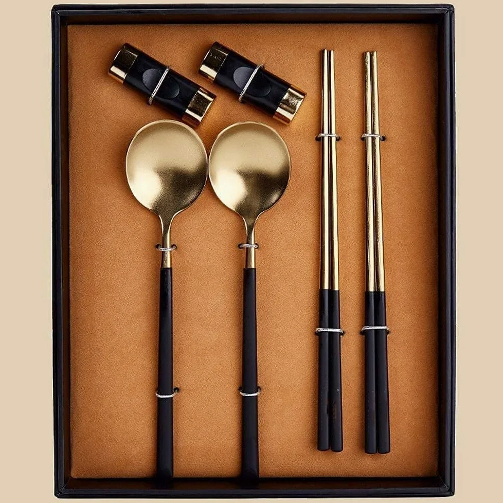 LR.store Baguettes Chinoises réutilisables Copsticks en Acier Inoxydable Set 304 en Acier Inoxydable Portable Ménage de Style Chinois de Style Chinois, One Piece 27 20. 5 cm Baguettes (Color : Gold)