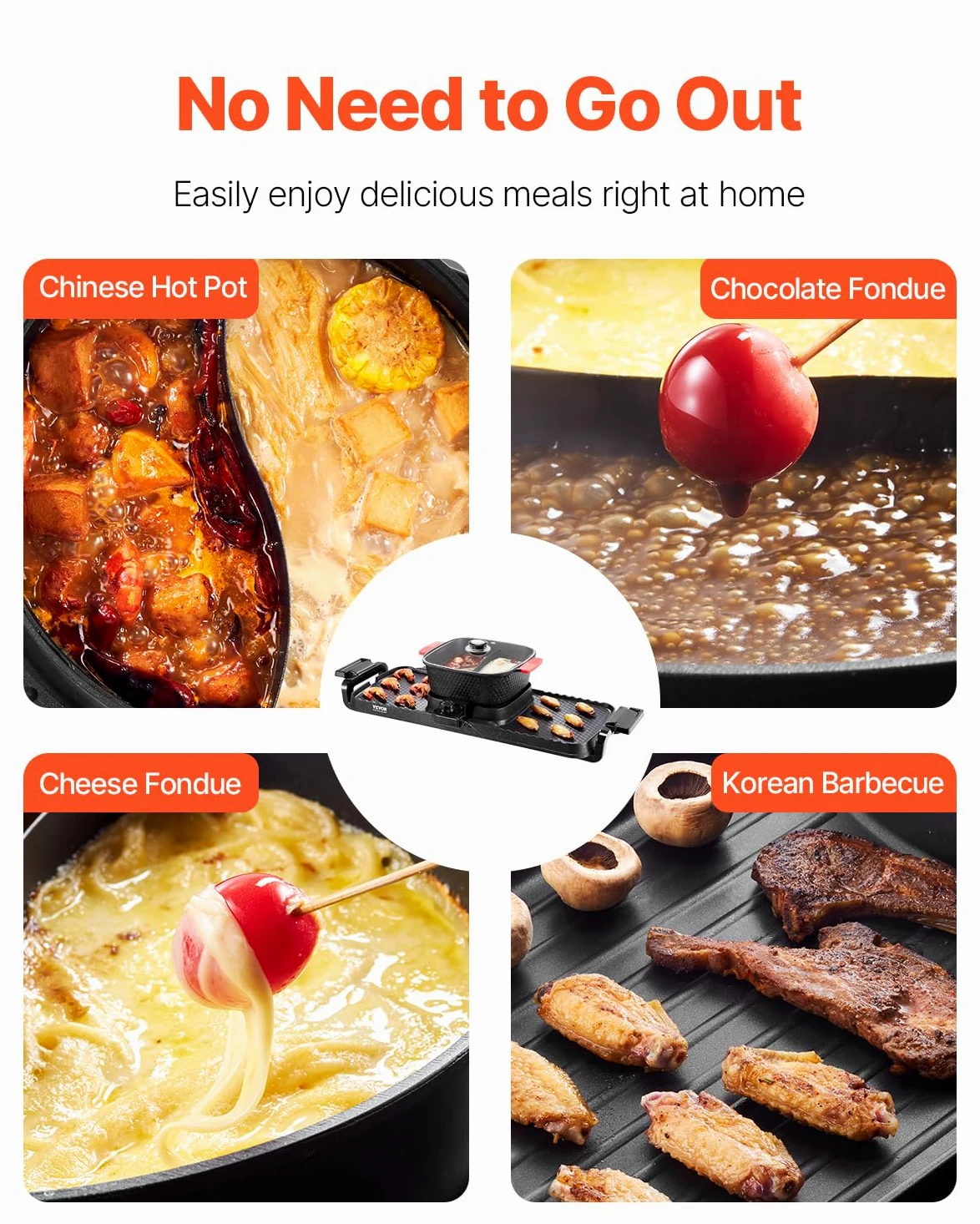 VEVOR Appareil à Fondue Chinoise Shabu Shabu avec Gril 2-en-1, Grill Électrique sans Fumée 2300 W, avec Marmite Amovible Antiadhésive, Double Contrôle de Température Séparé, Dîner en Famille