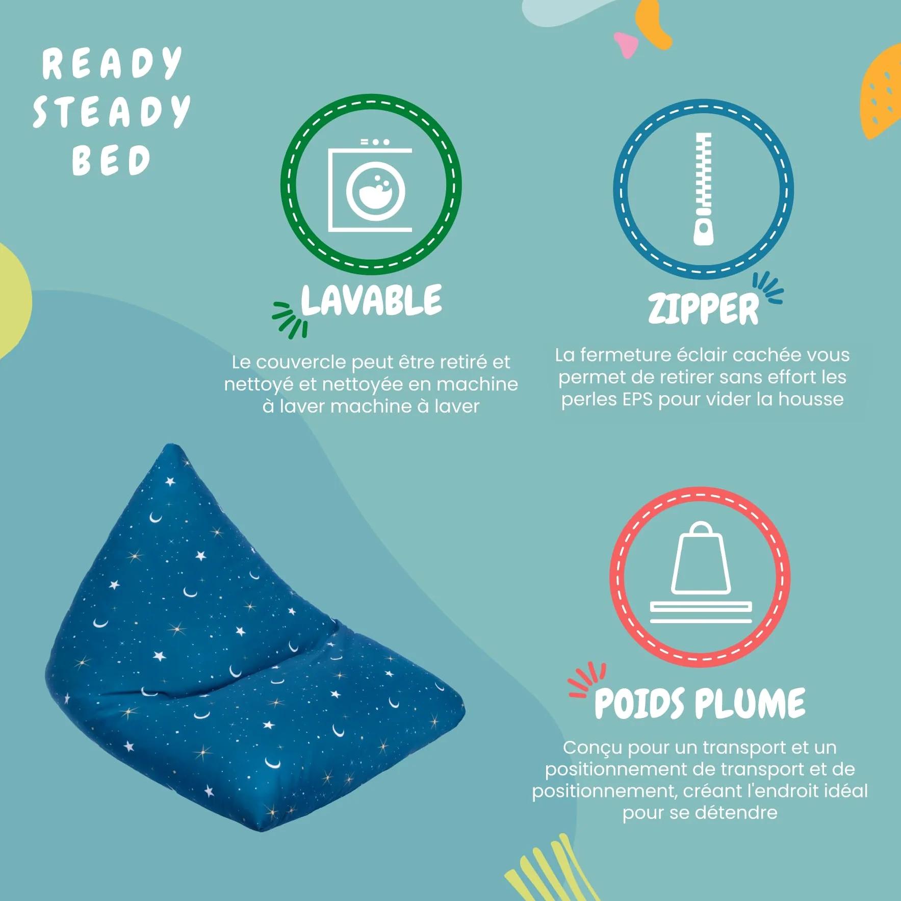 Ready Steady Bed Sac à fèves en Forme de Pyramide pour Enfants | Meubles Confortables pour Enfants | Siège de Relaxation Doux et sûr pour Les Enfants Salle de Jeux (Clair de Lune)