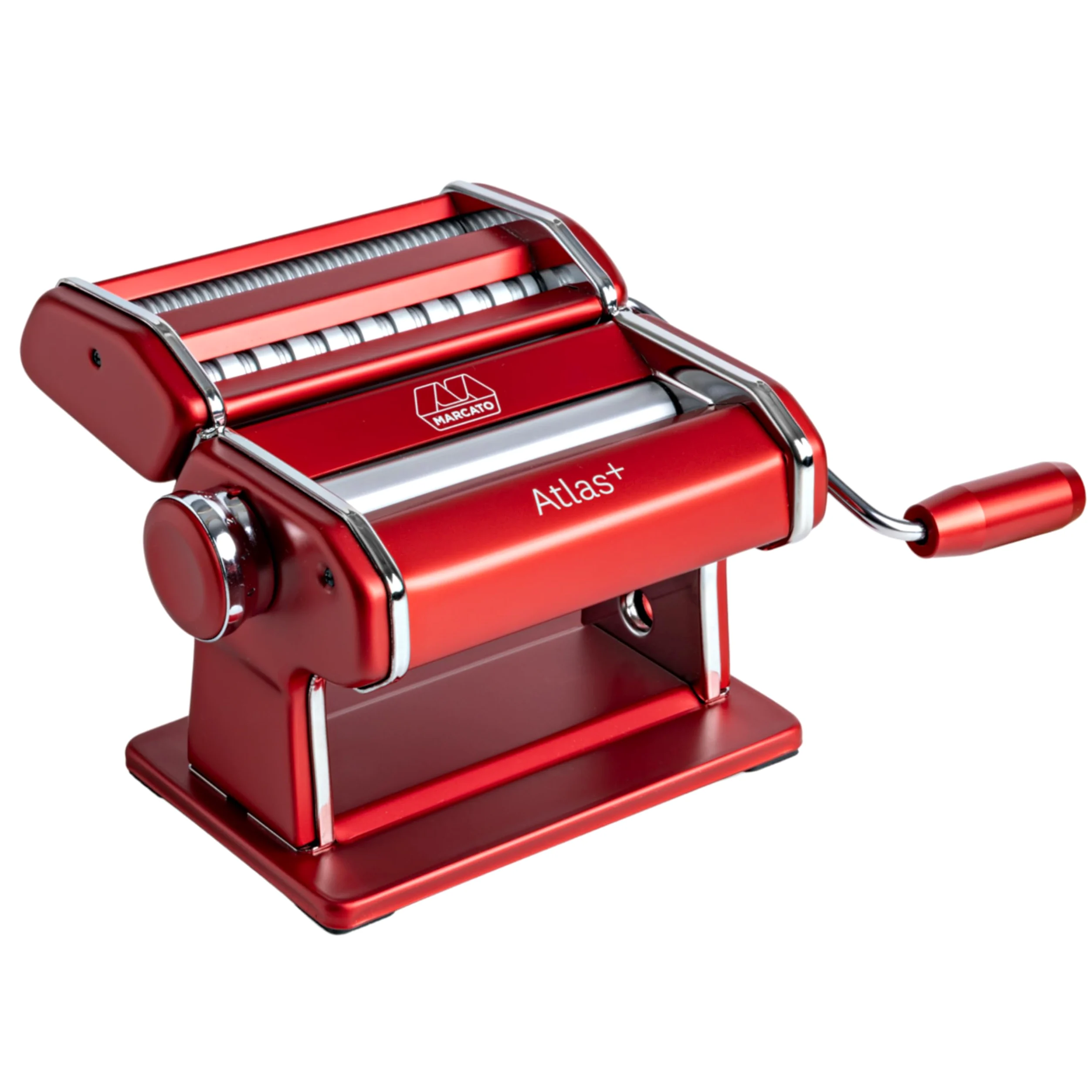 Marcato Machine à pâtes Atlas+ en aluminium anodisé avec 4 types | Lasagnes, fettuccine, tagliolini et spaghettis, fabriquée en Italie, compatible avec accessoires supplémentaires