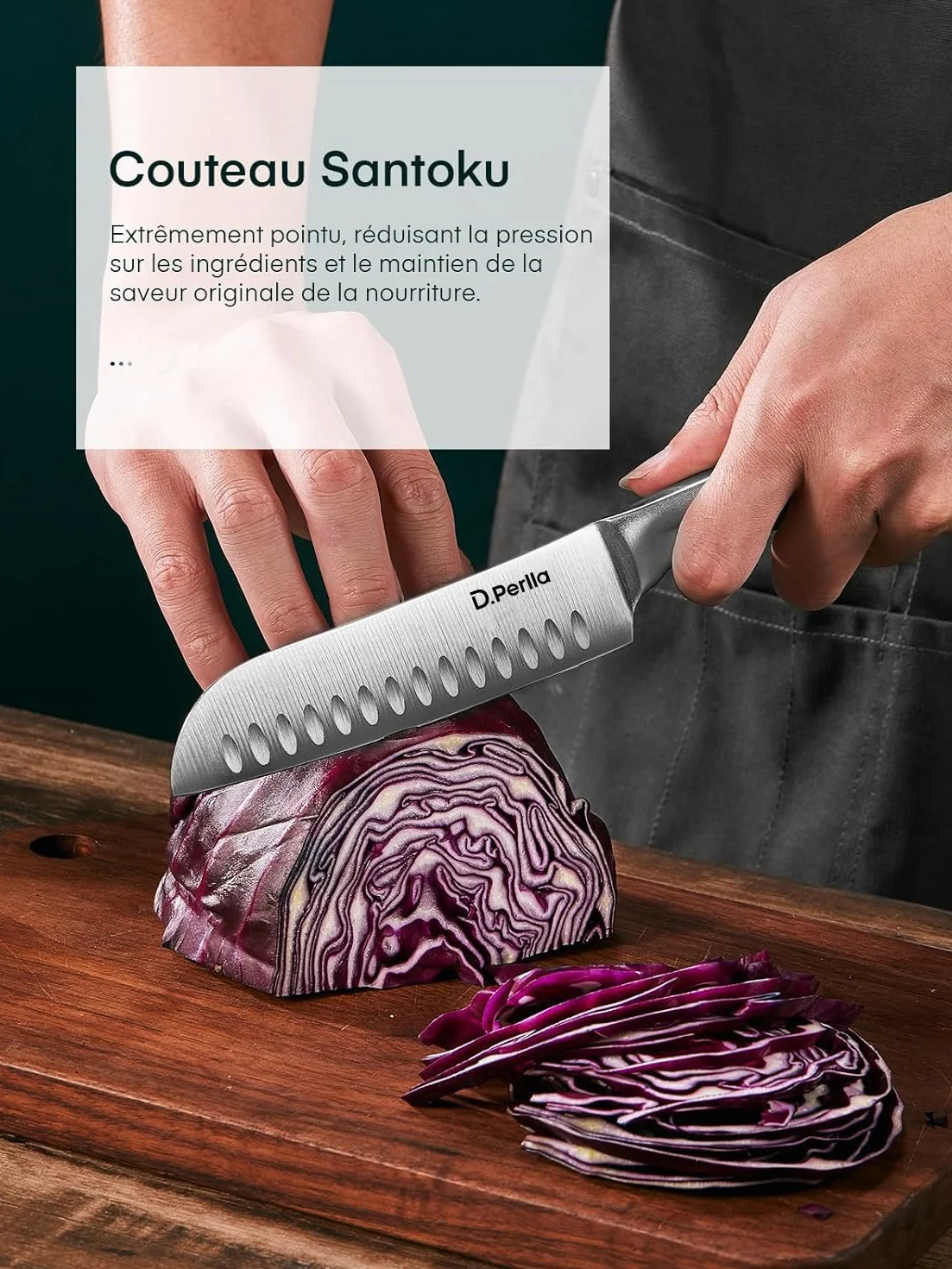D.Perlla Couteaux de Cuisine, Set Couteau de Cuisine 16 Pièces en Acier Inoxydable, Bloc de Couteaux Professionnel avec Support en Bois