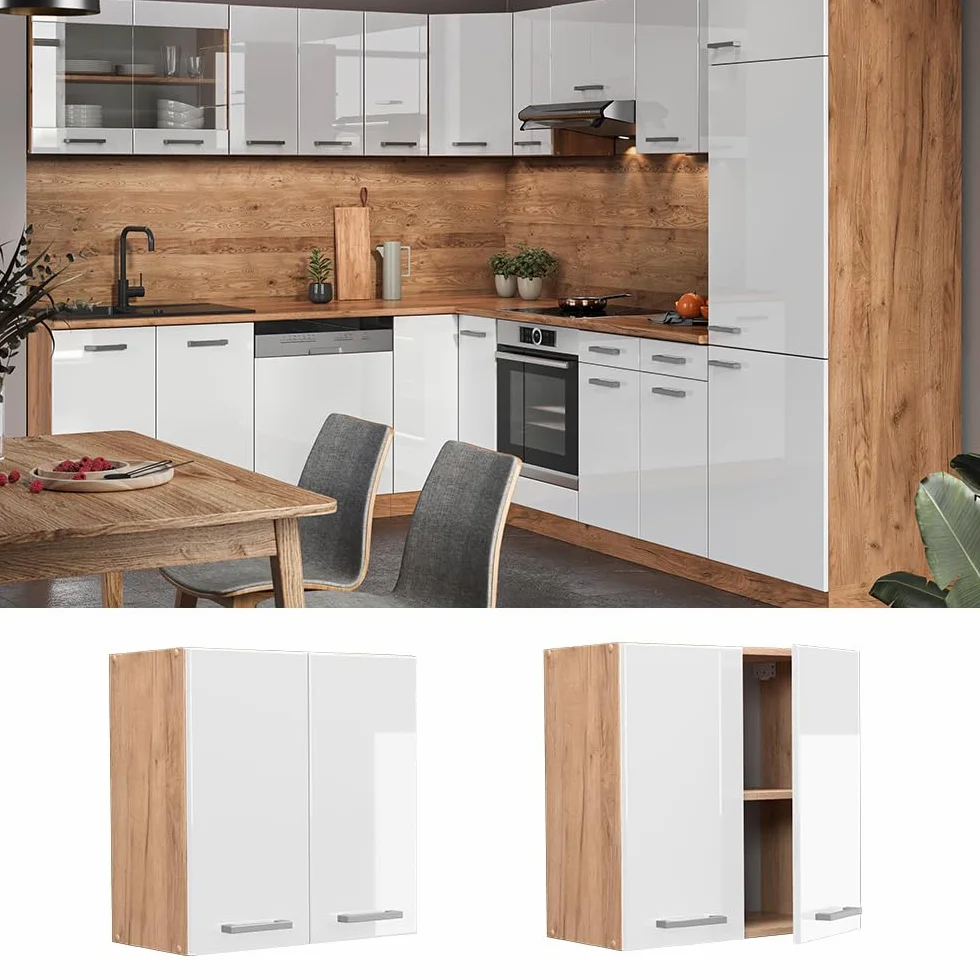 Vicco Elément Haut de Cuisine R-Line, Blanc Haute Brillance, 60cm, pour Une Combinaison Libre au Sein de systèmes de Cuisine modulaires