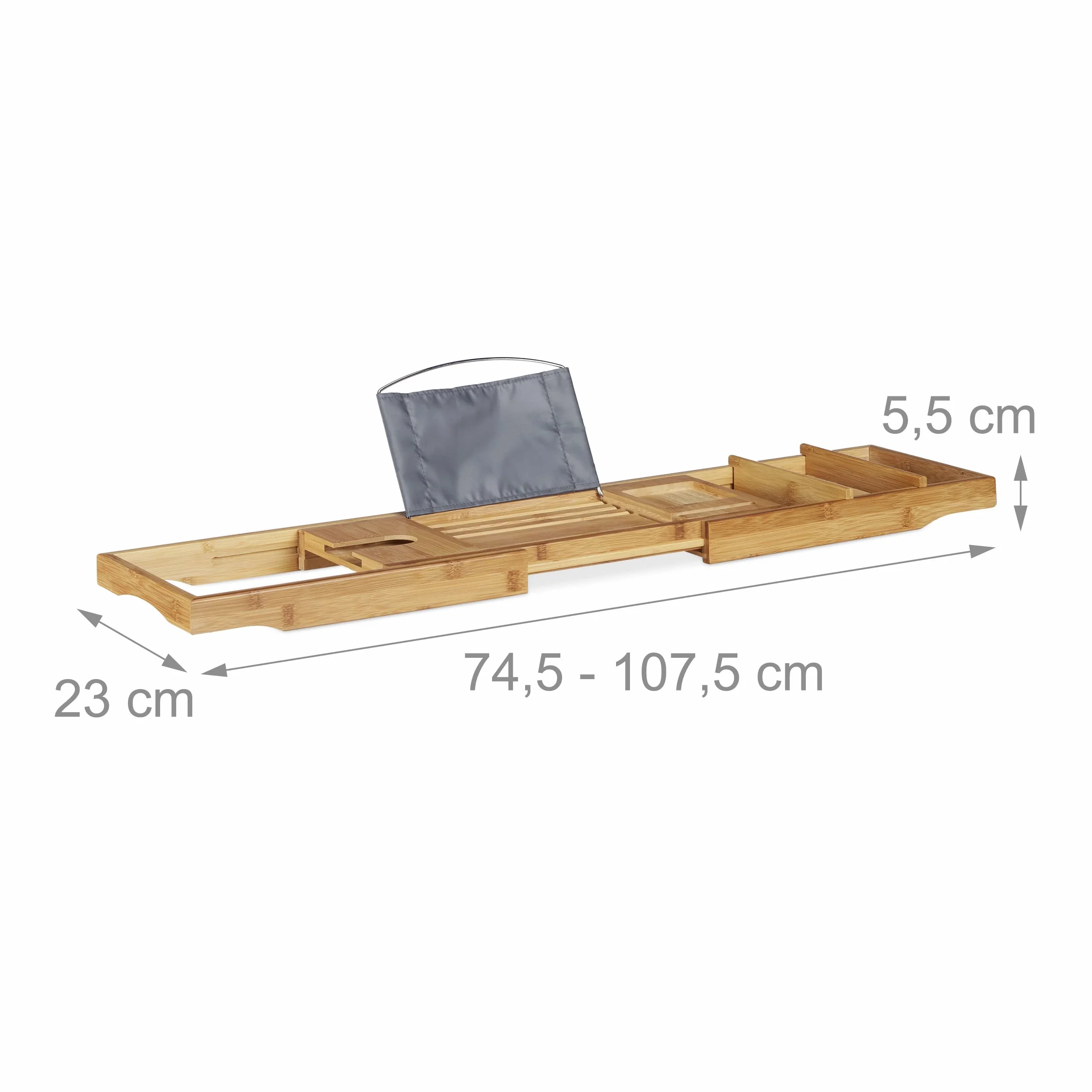 Relaxdays Pont de baignoire bambou baignoire extensible salle de bain serre-livre HxlxP: 19 x 107,5 x 23 cm, nature