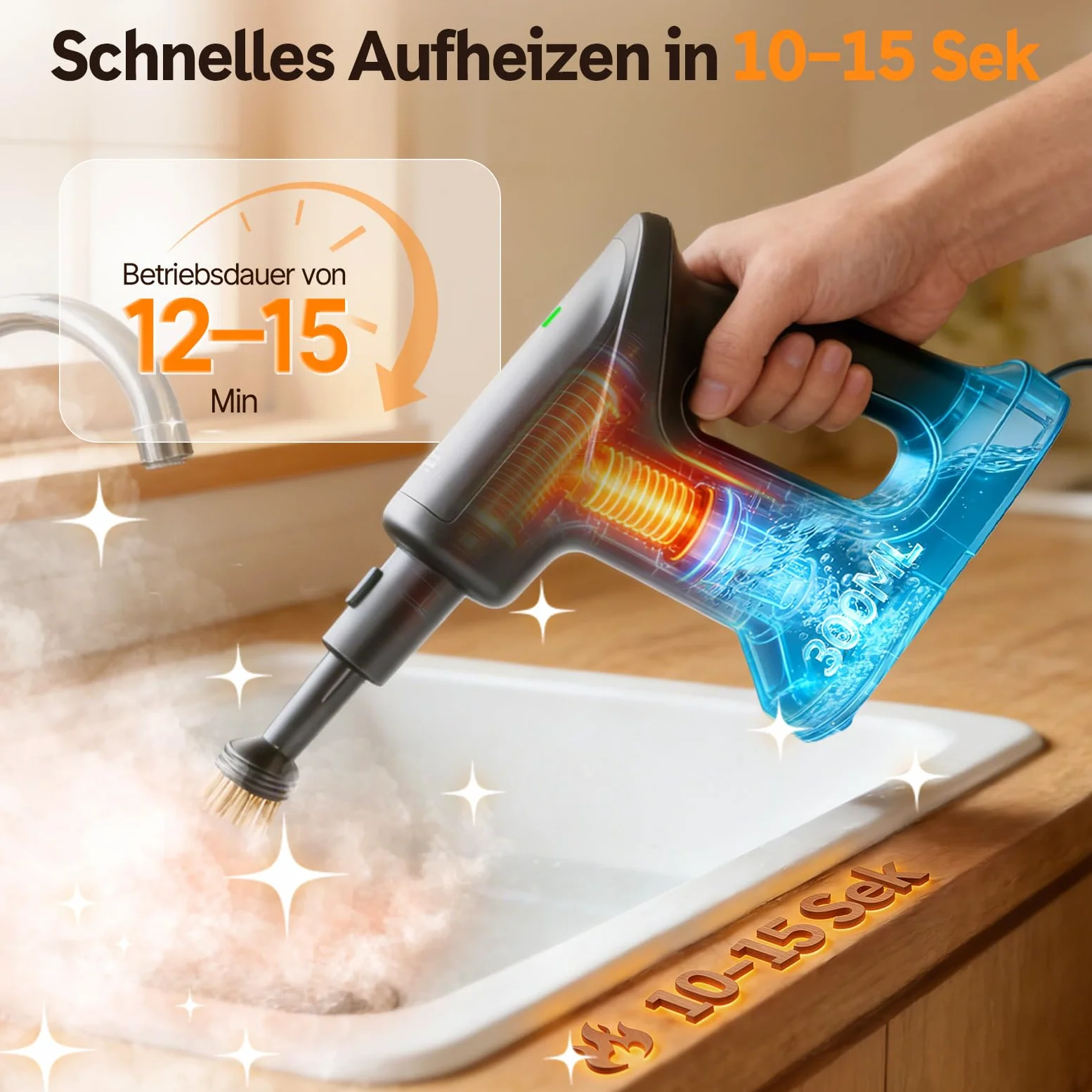 Nettoyeur Vapeur, Balai Vapeur démontable chauffe en 15s, 145℃ nettoyage à la vapeur sans produits chimiques, Steam Cleaner Portable pour Parquets Carrelages Joints Fenêtres Salles de Bains Cuisines