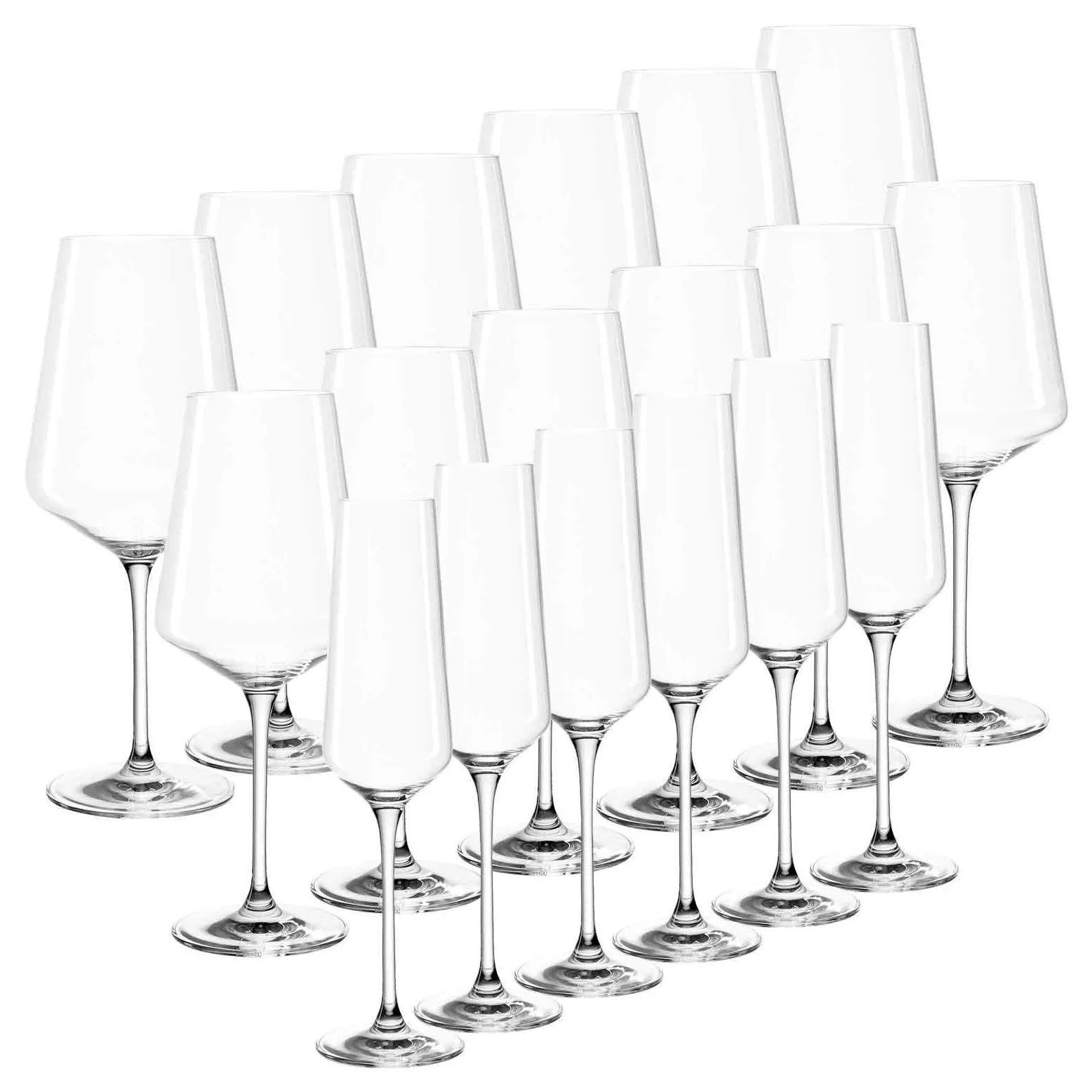 Leonardo Puccini 069539 Lot de 18 verres en cristal Teqton pour champagne, vin rouge, vin blanc