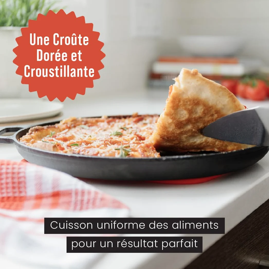 Chef Pomodoro - Plaque Pizza Four avec Poignées - Poêle En Fonte Antiadhésif pour Cuisinière, Four, Bbq, Feu de camp - Assiette a Pizza et Plaque de Cuisson pour Préparer, Griller, 30 cm