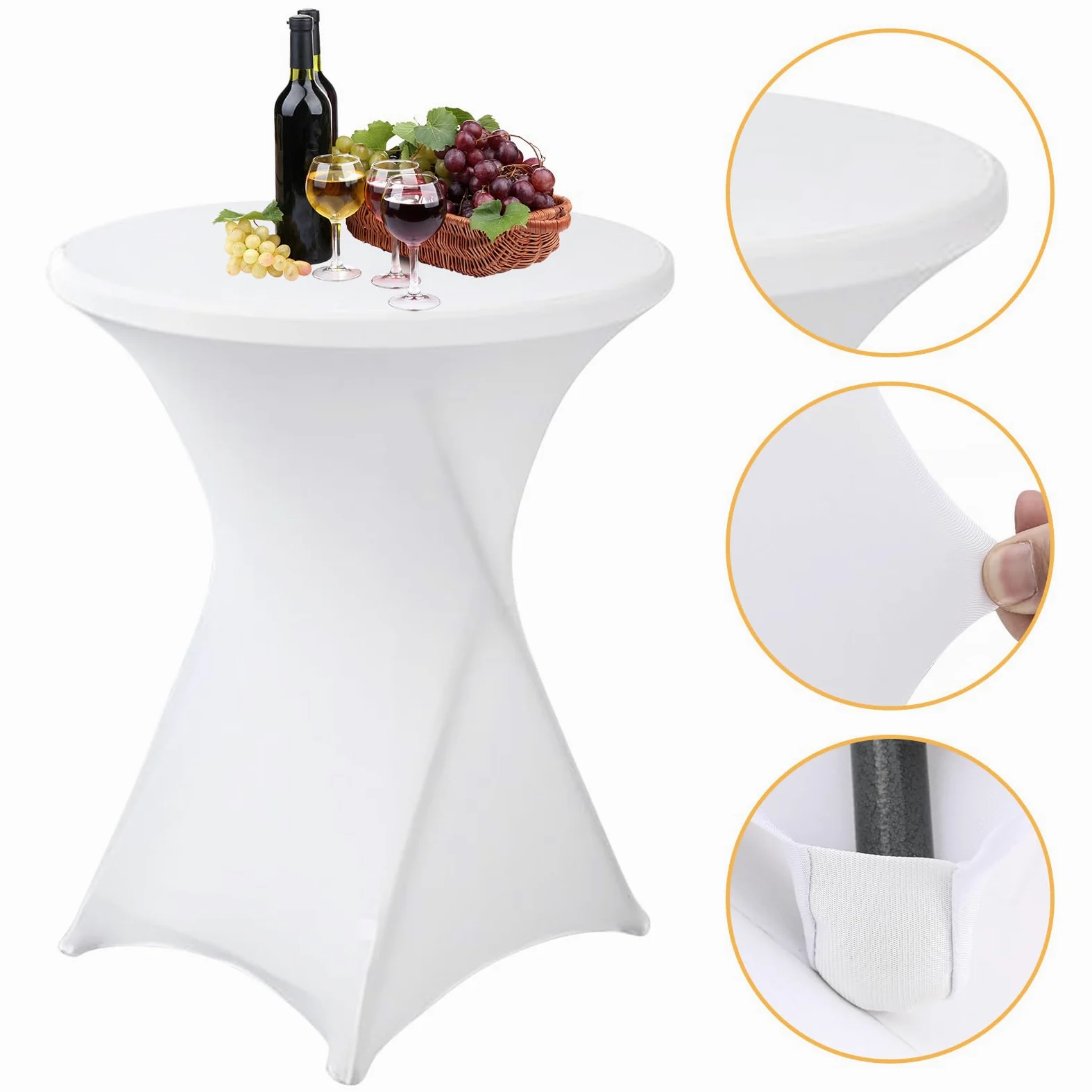 Lot De 3 Housse Mange Debout 80x110cm, Housse De Table Ronde Extensible, Blanc Housse pour Table Haute, Élastiques Et Faciles d'entretien pour Cocktail Mariage Banquet Anniversaire Banquet Bartable