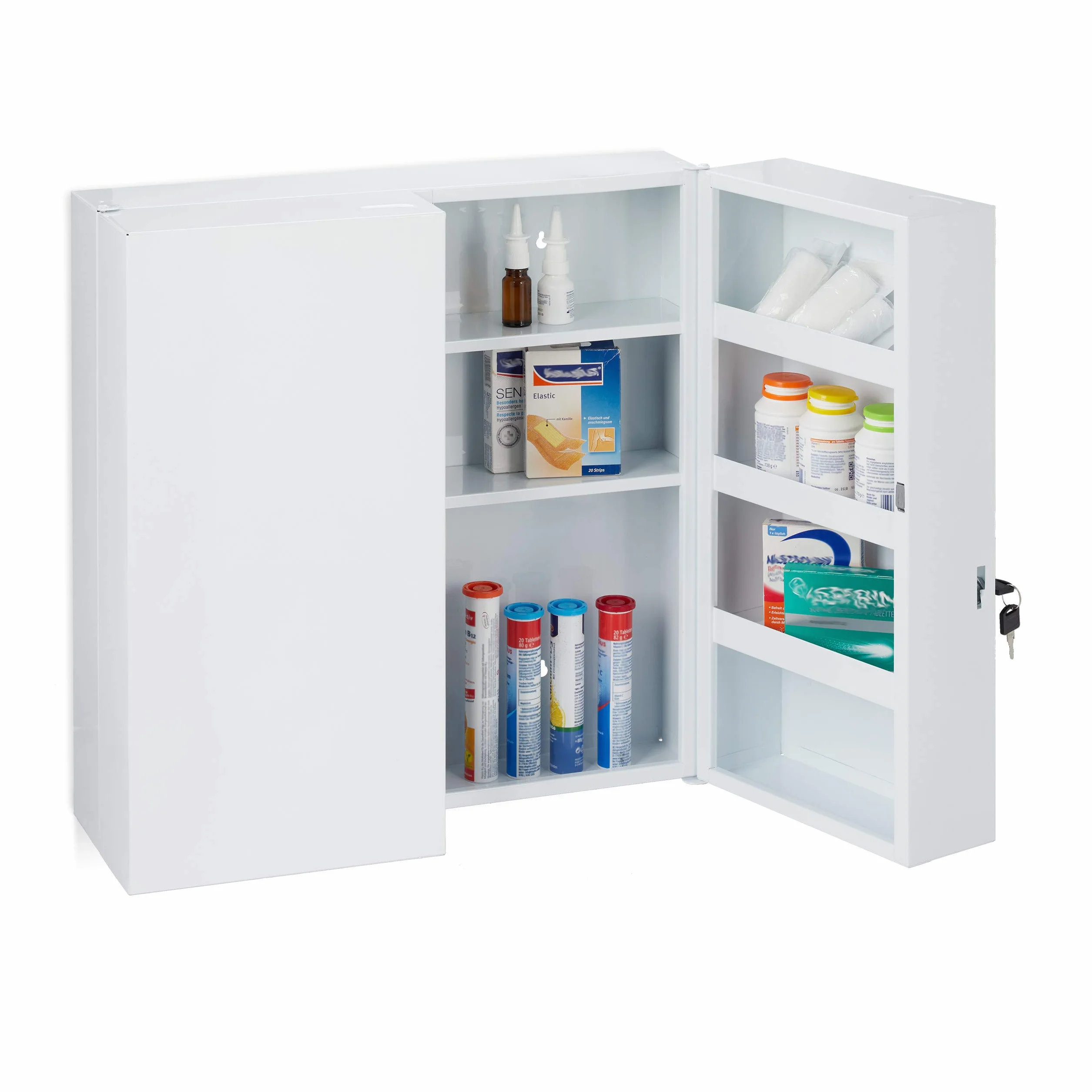 Relaxdays Armoire à Pharmacie XXL, Buffet médicaments à Deux Portes, en Acier, 11 casiers, verrouillable,53x52,5cm.Blanc