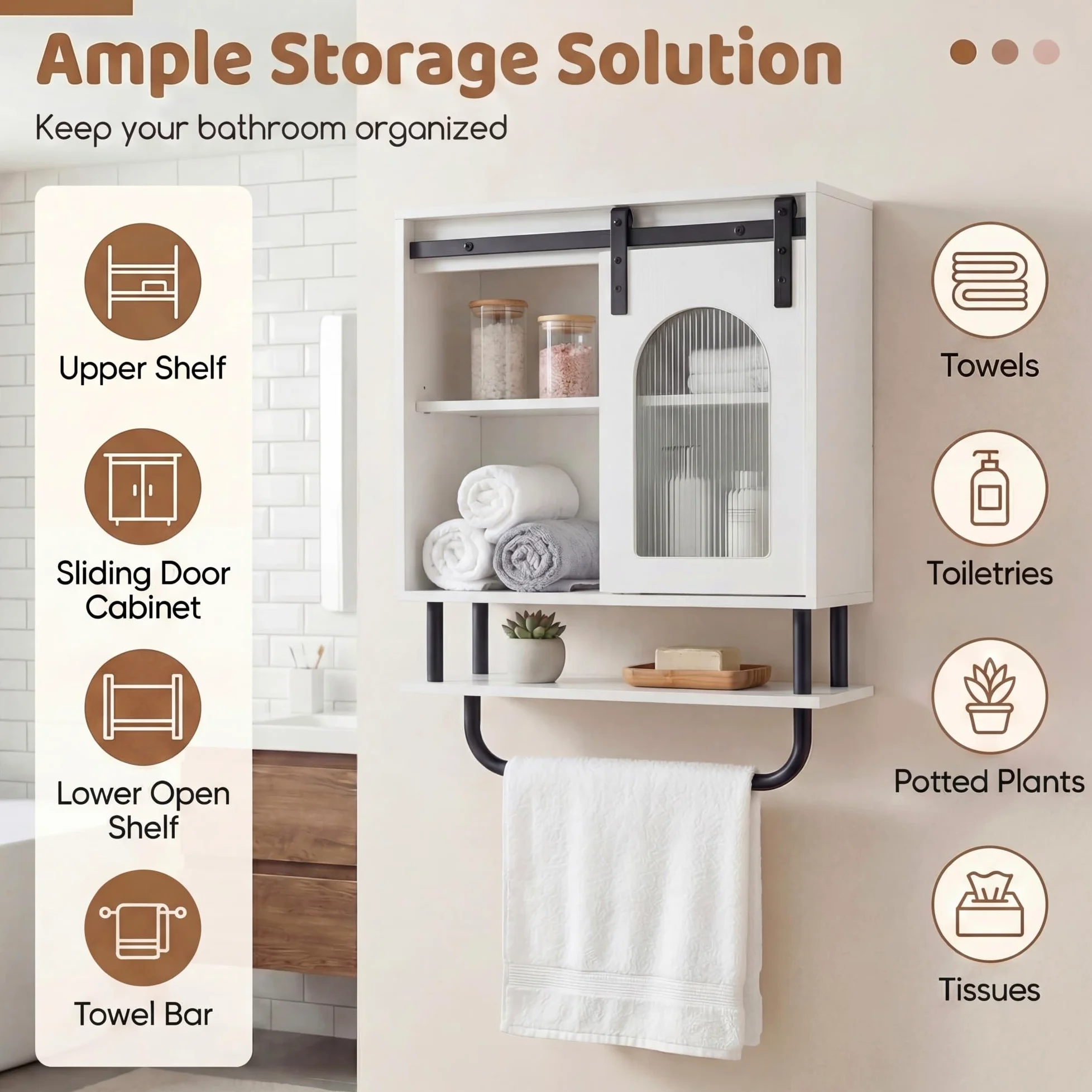 LIFEZEAL Armoire Murale de Salle de Bain, Armoire avec Porte-Serviettes et Compartiment Ouvert, Meuble Suspendu pour Salle de Bain, Cuisine, Salon, 50 x 20 x 70 cm (Blanc3)