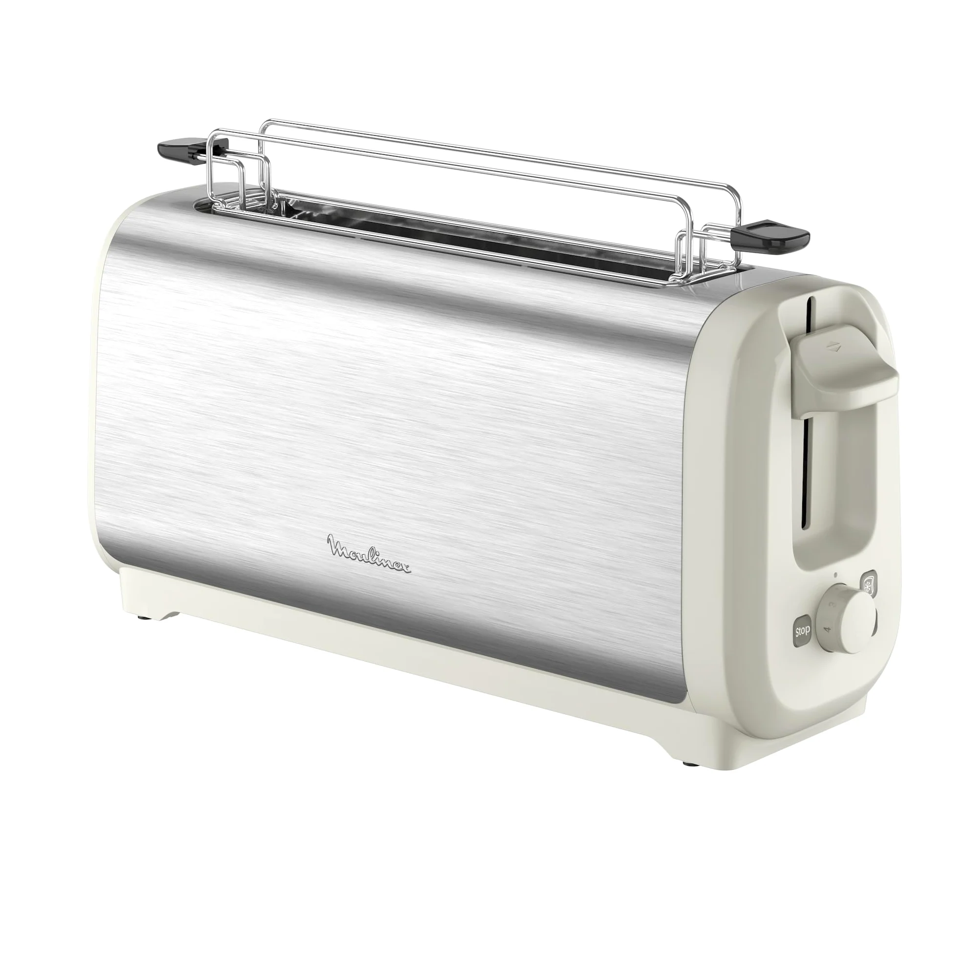 Moulinex Subito, Grille-pain longue fente avec chauffe-viennoiseries, Dorage plus rapide, Économies d'énergie, Rise et inox, LS5S1AE0
