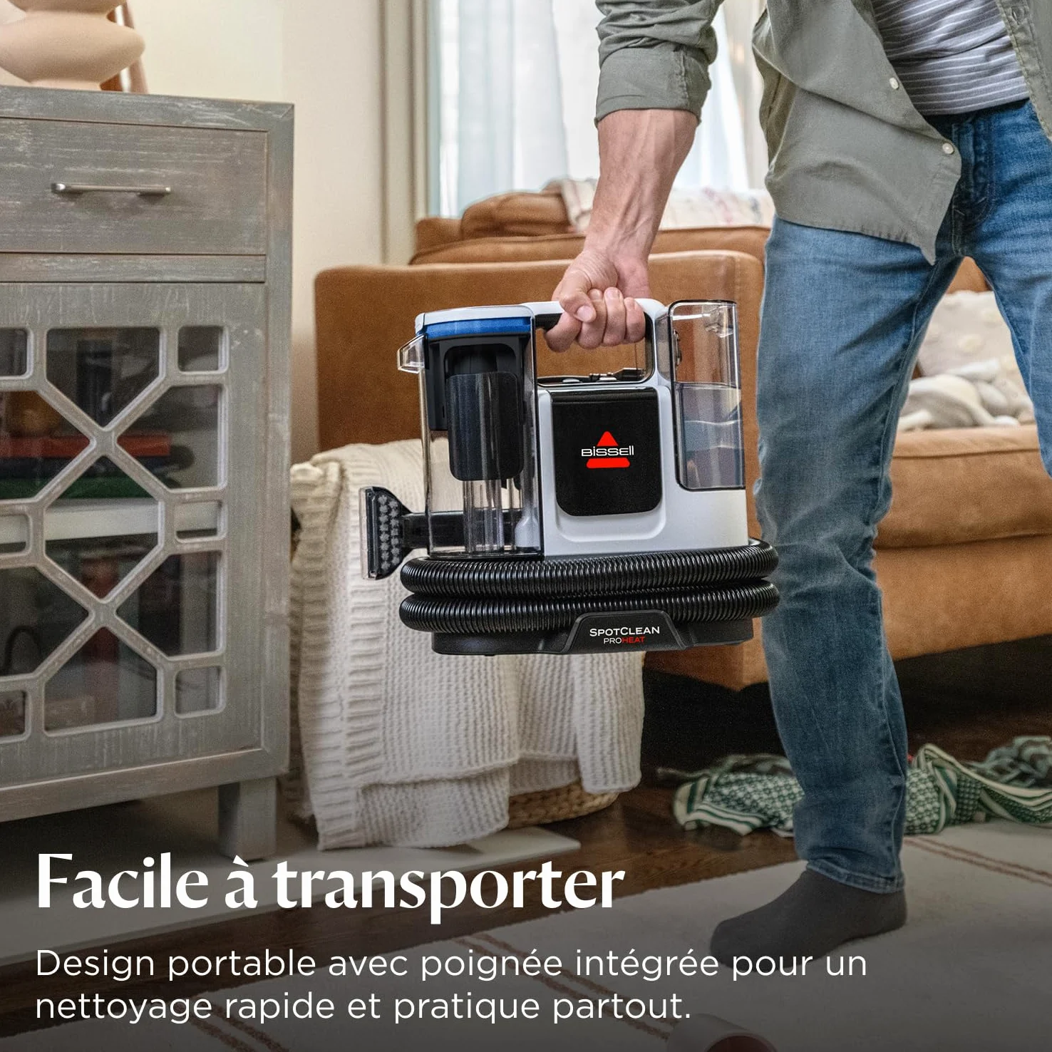 BISSELL SpotClean ProHeat Advanced, Shampouineuse, Shampouineuse Canapé Compact Multi-surfaces, Nettoyeur Canapé Tissu Moteur 1125W, Triple Nettoyage taches tenaces, Filaire, 3924N