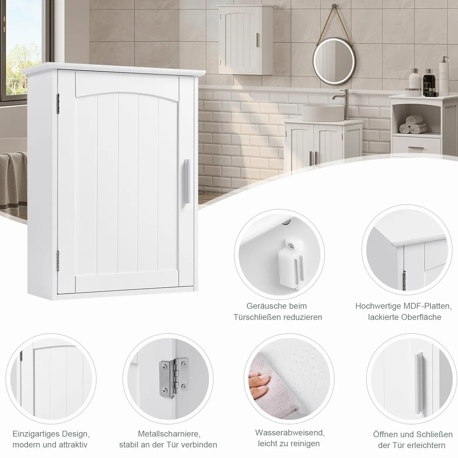 EUGAD Armoire Murale Salle de Bain, Meuble Salle de Bain, Armoire Pharmacie, Meuble WC Suspendu, avec Étagère Réglable, Porte, en MDF, Blanc, 40x17x51cm