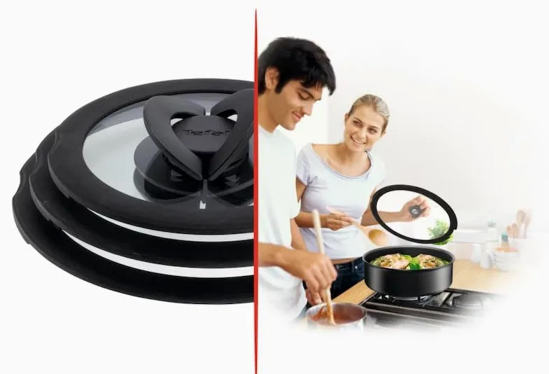 Tefal Ingenio - Lot de 4 couvercles en verre - Diamètre : 22/24/26/28 cm - Avec poignée rabattable et ouverture de sortie de vapeur - Verre/silicone - Passe au lave-vaisselle