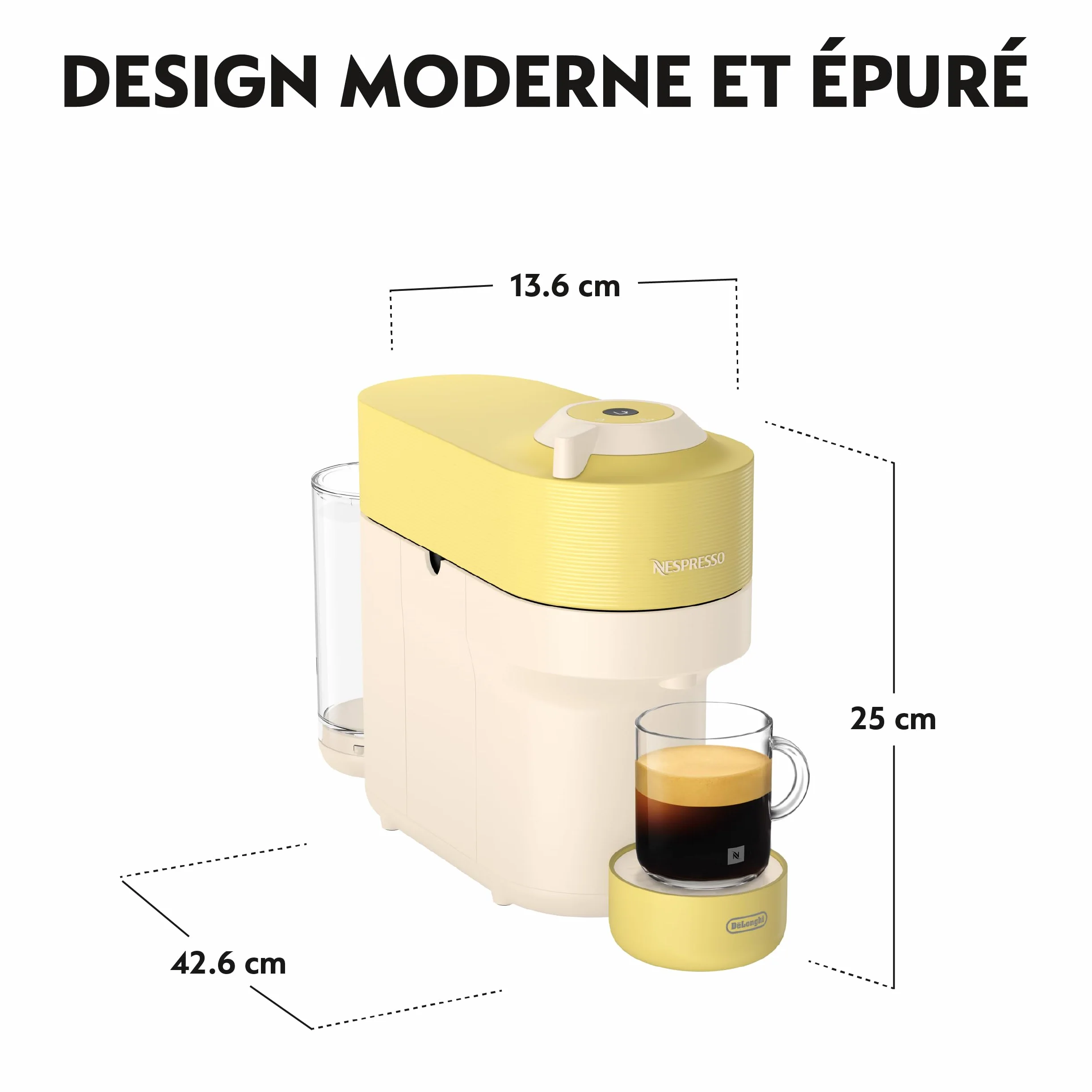 De'Longhi Nespresso Vertuo Pop - Machine à Café en Capsules, Technologie Centrifusion, 4 Tailles de Tasse, Set de 12 Capsules Inclus, Jaune Pastel (ENV90.LE)
