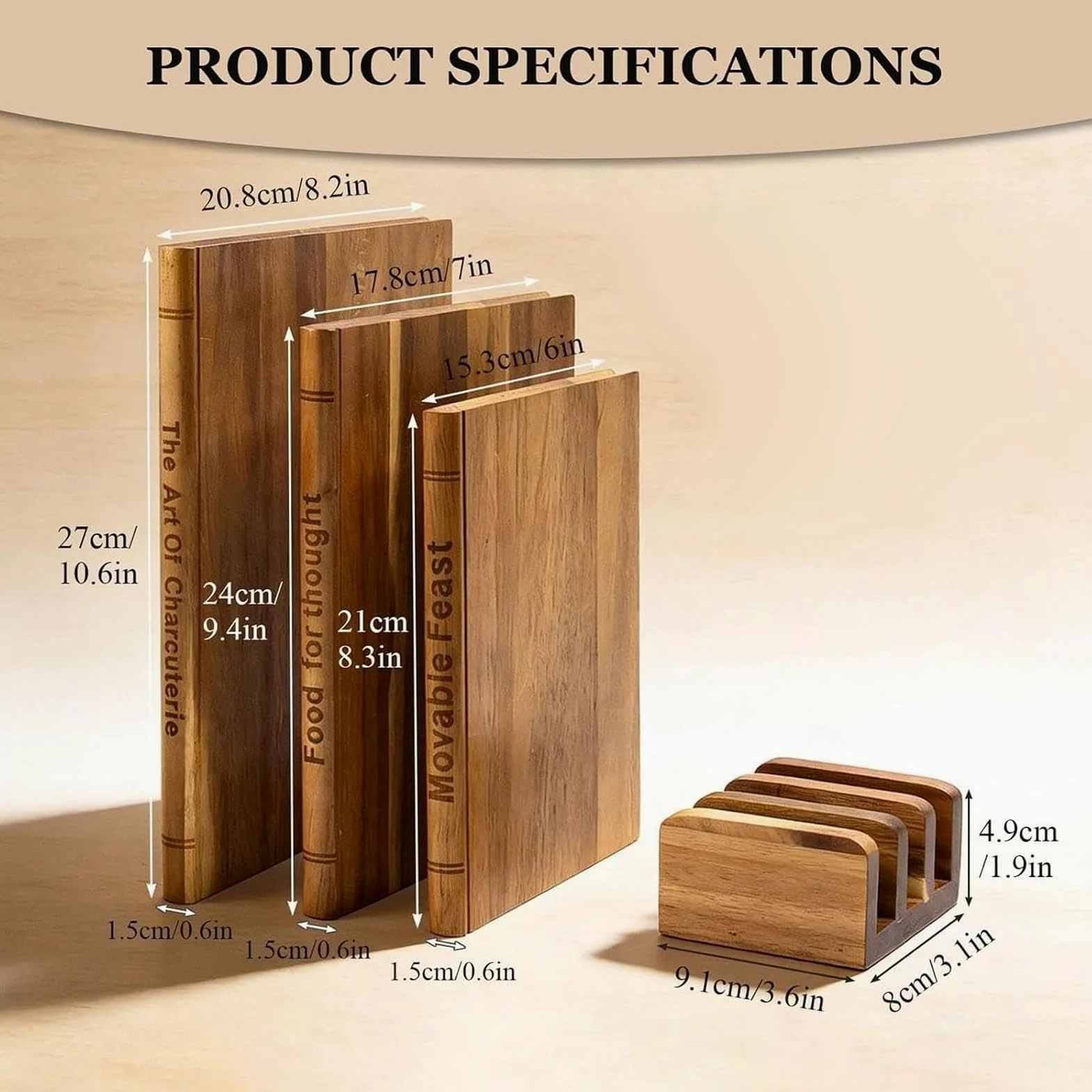 Planche À Découper Livre Lot 3 Plateaux Découpe Bois avec Support | Set De Planches À Découper En Forme De Livre Pour Steak Fromage Crémaillère Cuisine
