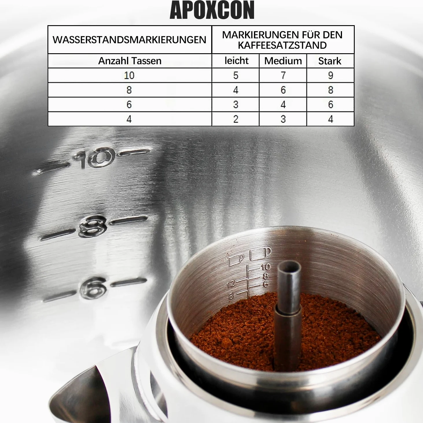 APOXCON Percolateur électrique en acier inoxydable - Fonction maintien au chaud, bec verseur anti-gouttes et interrupteur (10 tasses)