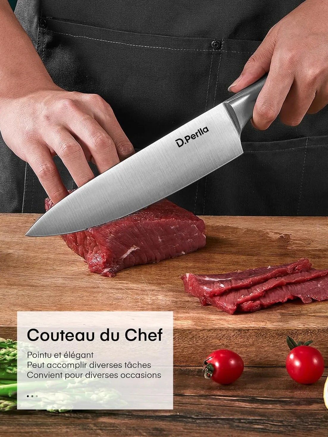 D.Perlla Couteaux de Cuisine, Set Couteau de Cuisine 16 Pièces en Acier Inoxydable, Bloc de Couteaux Professionnel avec Support en Bois
