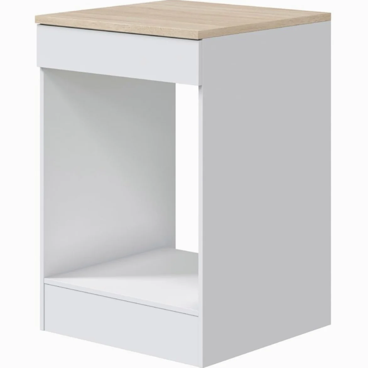 PEGANE - Meuble Bas de Cuisine avec Plan de Travail pour Four Coloris Blanc Brillant/Chêne Canadien - Hauteur 90 x Longueur 60 x Profondeur 60 cm