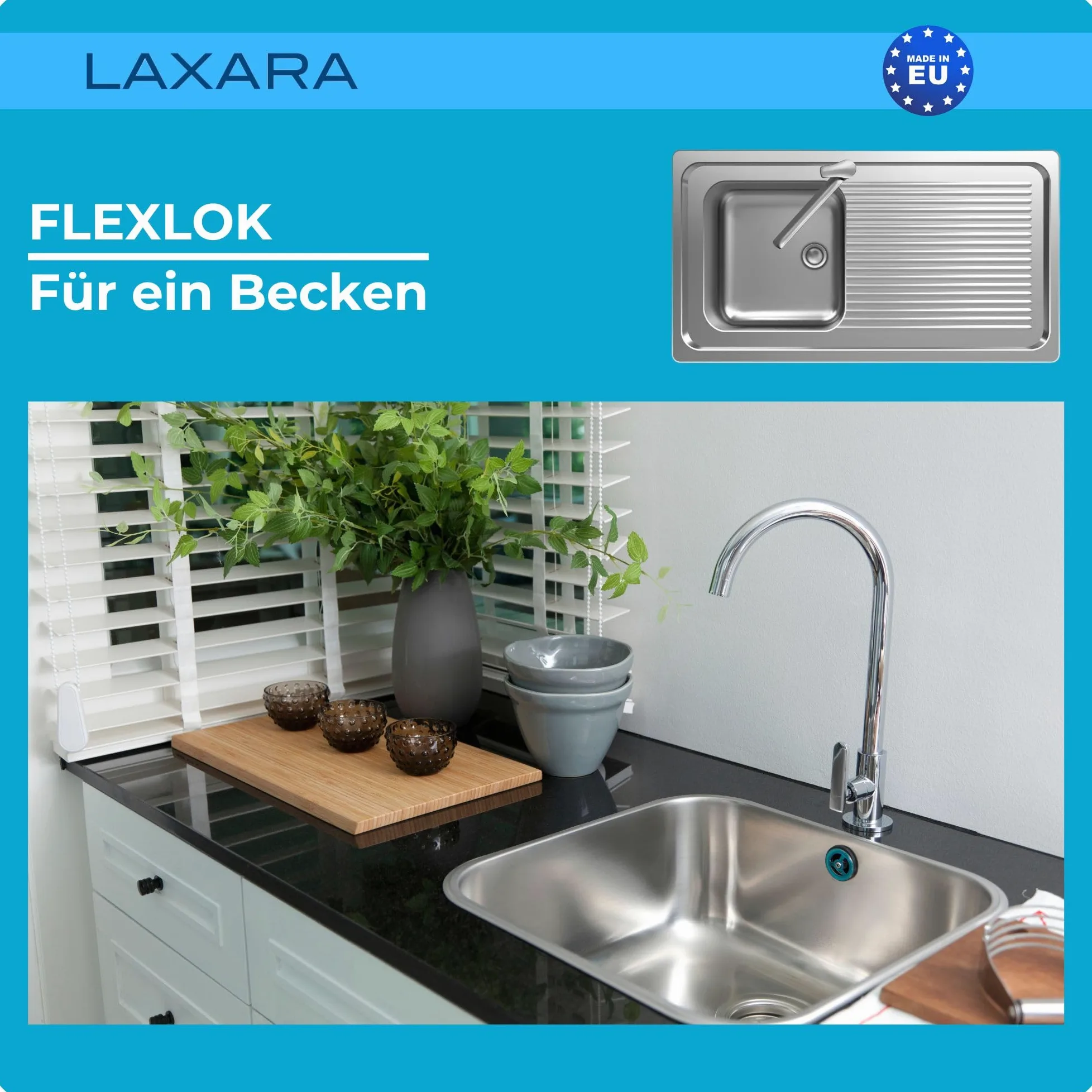 Flexlok Siphon télescopique pour éviers de cuisine/bacs à vaisselle peu encombrants | Flexibilité universelle avec plastique recyclé | (Flexlok 1 avec trop-plein rectangulaire sans tuyau