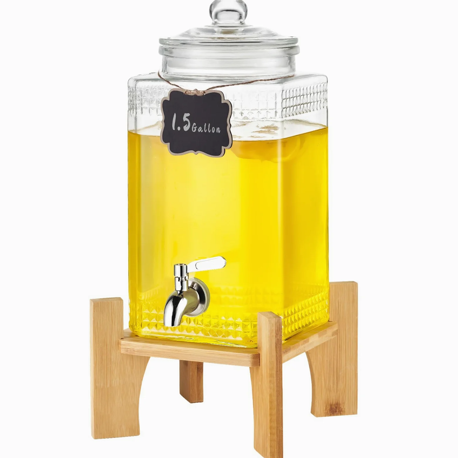 VEVOR Distributeur de Boissons de 5,5 L, Fontaine à Eau en Verre Alimentaire avec Support, Robinet en Acier Inoxydable, Distribution de Jus Limonade Thé Glacé, pour Restaurants, Hôtels, Cafés, Soirées