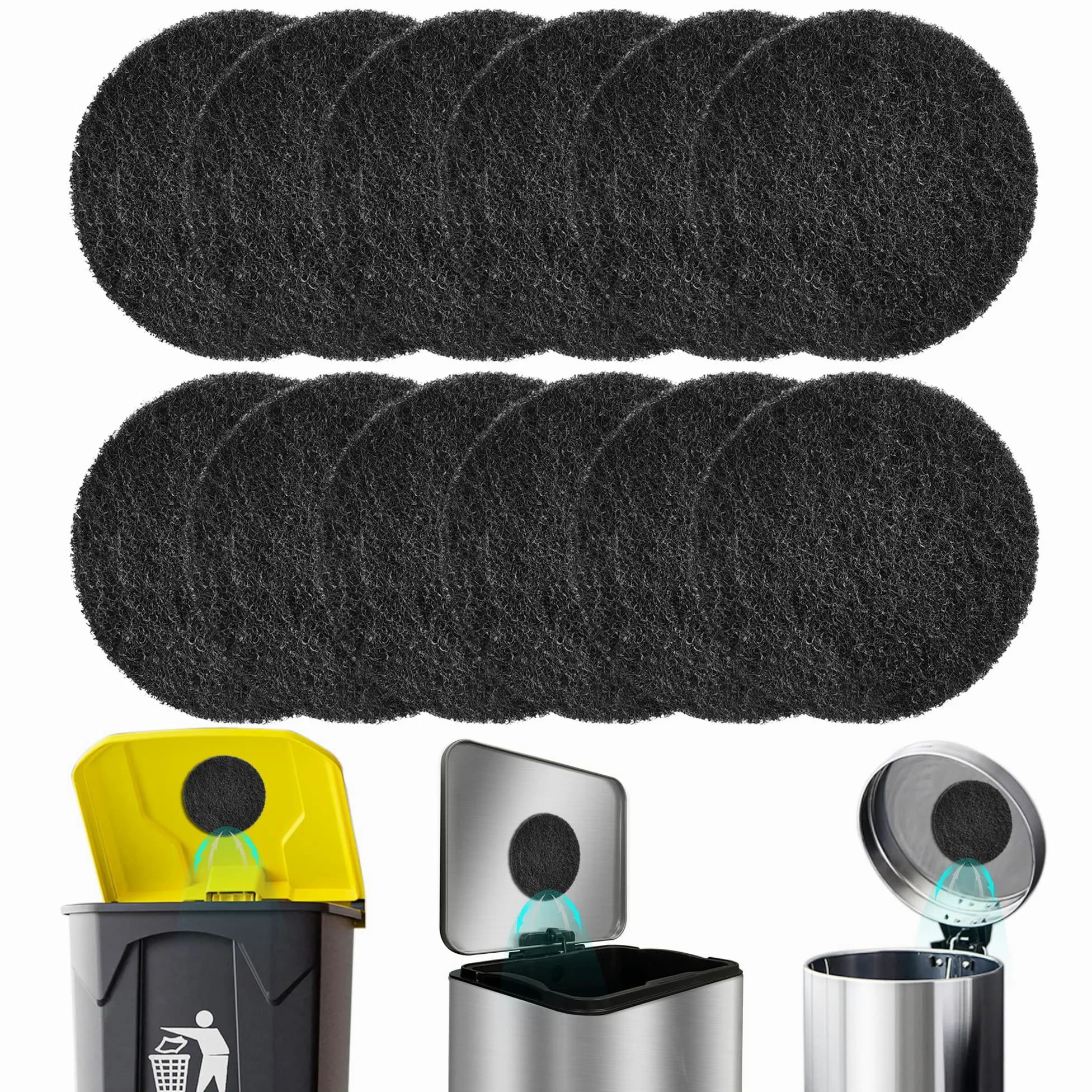 Lot de 12 filtres universels Absorbant Les odeurs, désodorisant au Charbon Actif pour poubelles, seaux à Compost, comptoir et bacs de Recyclage (Ronds)