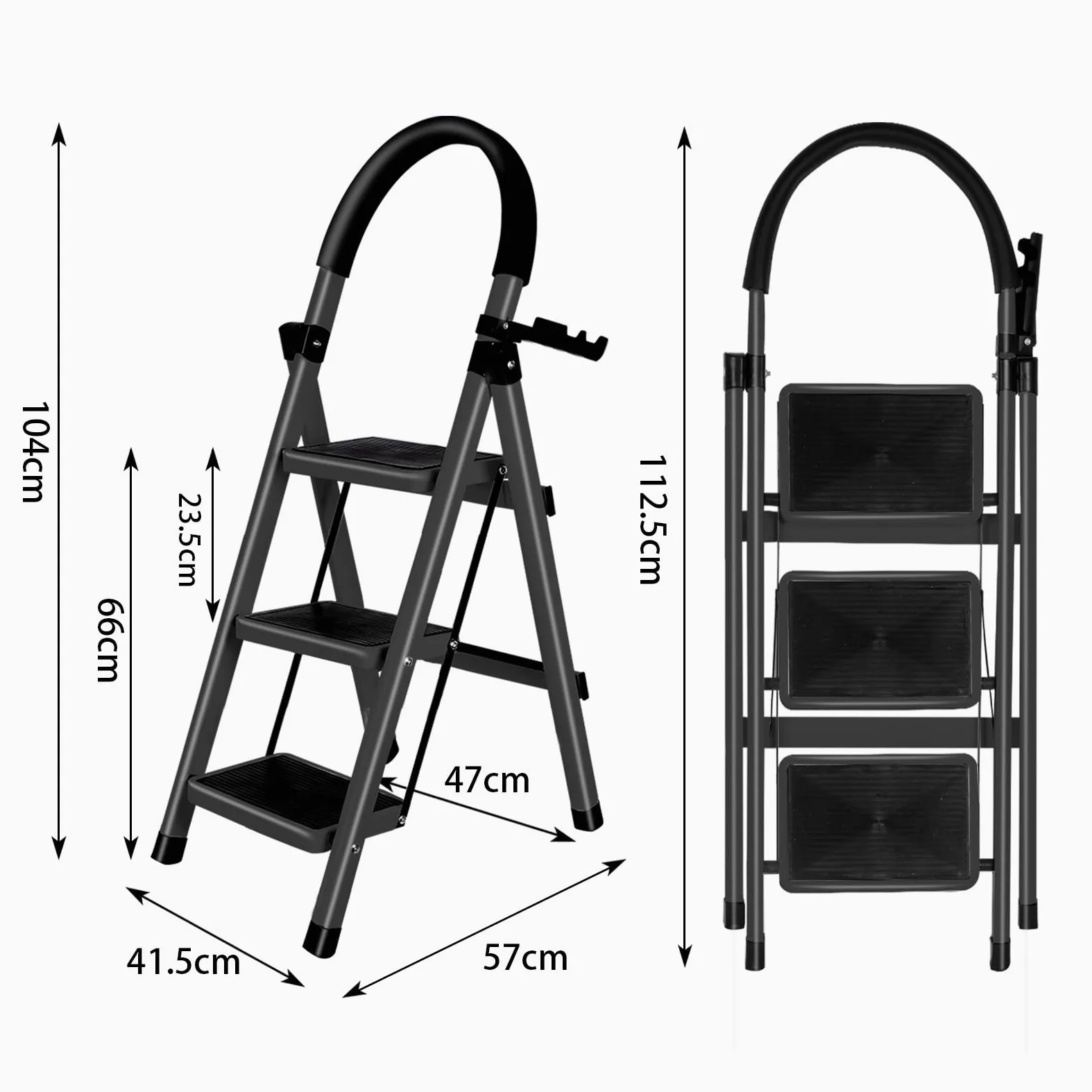 OHMG Escabeau 3 Marches avec Plateforme de Travail, Charge 150 kg Escabeau Pliable, Larges Marche Pied Pliable Antidérapantes, Tabouret en Acier Marche Pied Adulte,Charge 180 kg