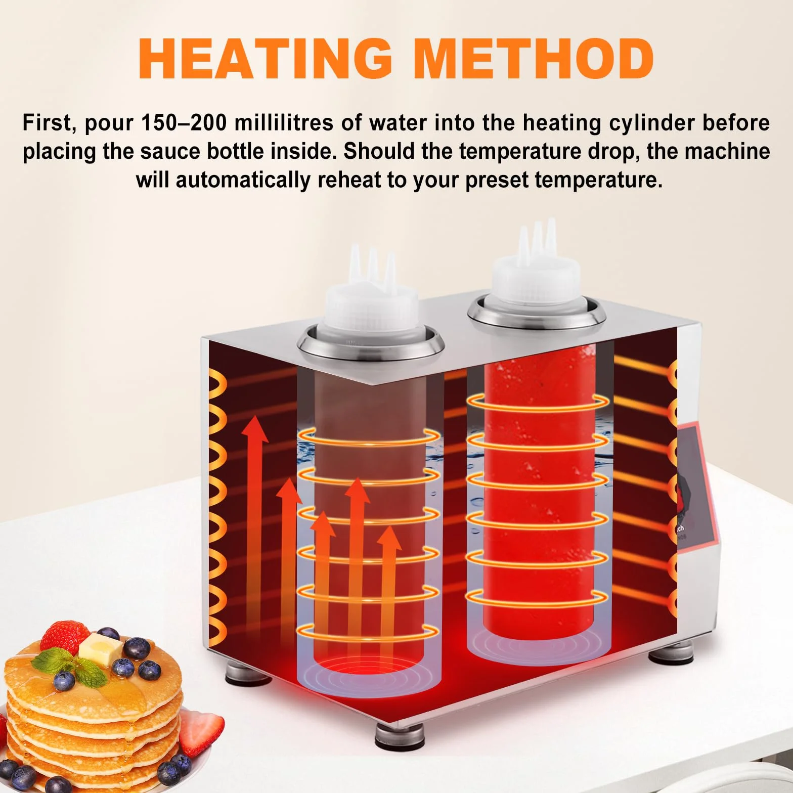 YUCHENGTECH Chauffe-Sauce Électrique, Température Réglable 86-185 ℉,320W | Distributeur Chauffant pour Sauces en Acier Inoxydable avec 2 Bouteillespour Chocolat, Fromage, Ketchup et le Fudge