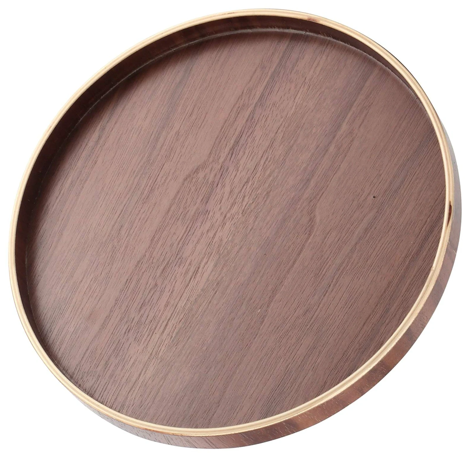 Plateau de service rond en bois de style japonais – 24 cm couleur noyer – Respectueux de l'environnement et sûr pour servir, divertir et décorer la maison