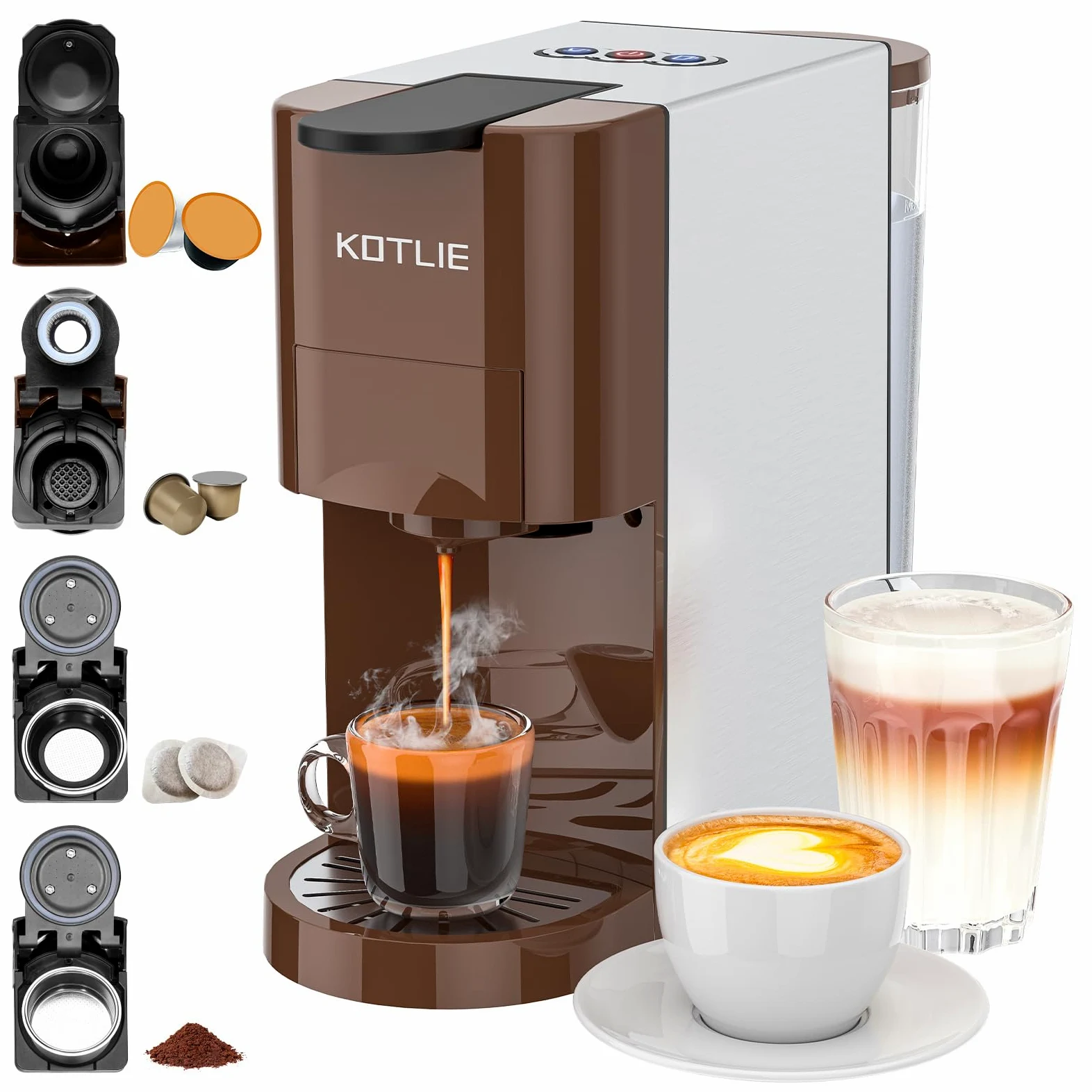 KOTLIE Machine à café 4 en 1 pour NES/DG/poudre de café/ESE (44 mm), 19 bar, 800 ml