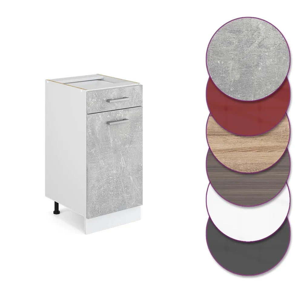 Vicco Meuble Bas Universel R-Line, Béton, 40cm avec tiroir, sans PT, adapté au Rangement Peu encombrant dans Les Cuisines équipées