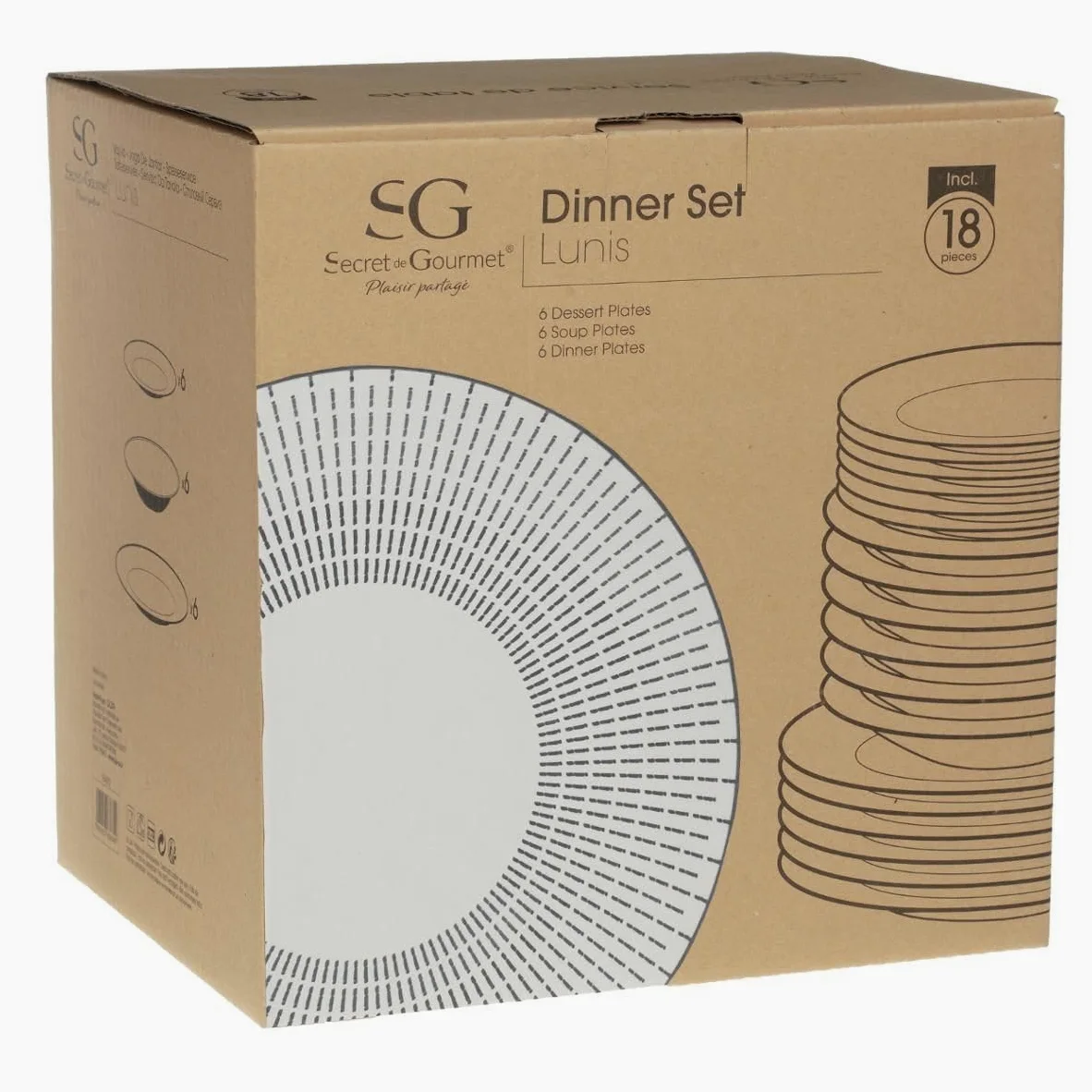 Secret de Gourmet - Service de Table 18 Pièces "Lunis" 27cm Noir & Blanc
